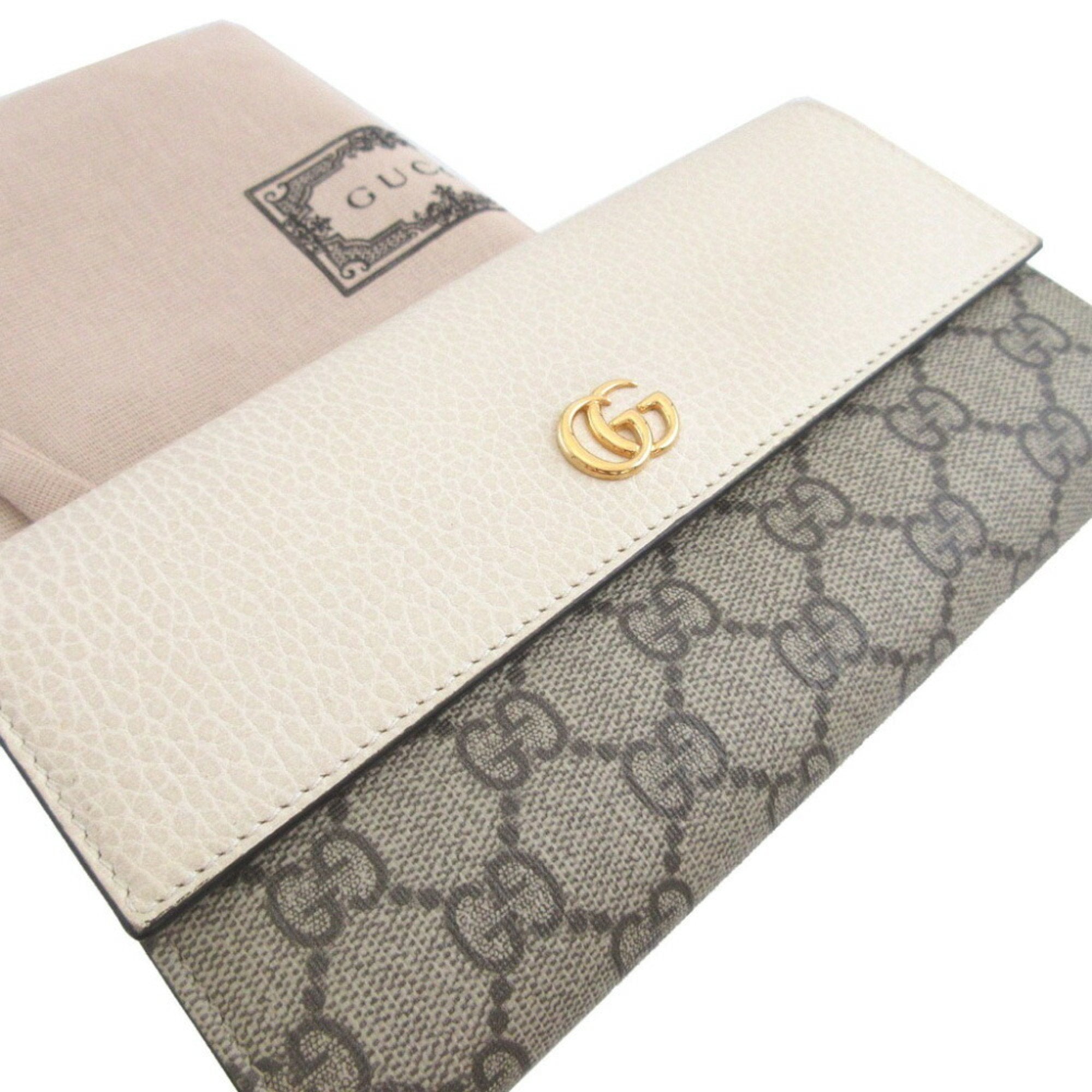 Gucci Beige Ivory Gg Canvas Leather Long Wallet (Bi-Fold) (Pre-Owned)