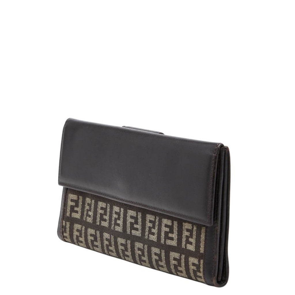 Fendi Brown Canvas Leather Long Wallet (Bi-Fold) (Pre-Owned)