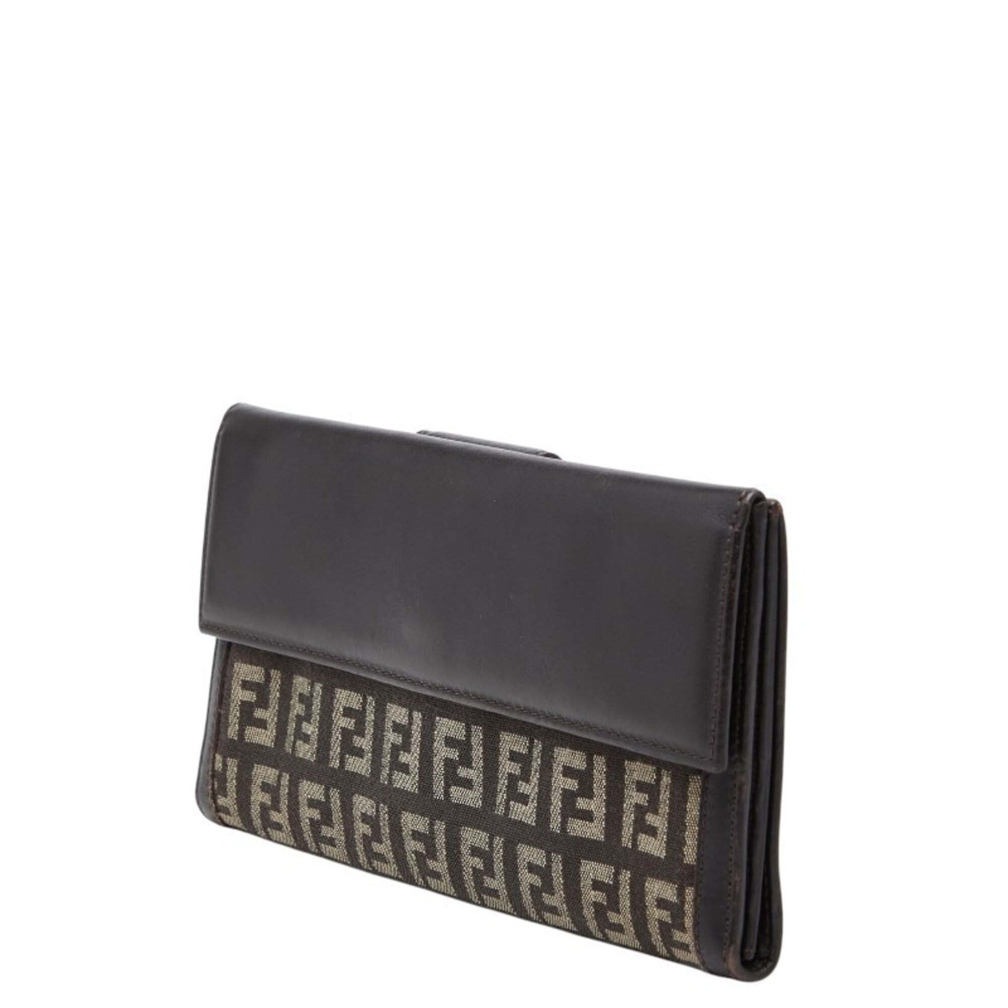 Fendi Brown Canvas Leather Long Wallet (Bi-Fold) (Pre-Owned)