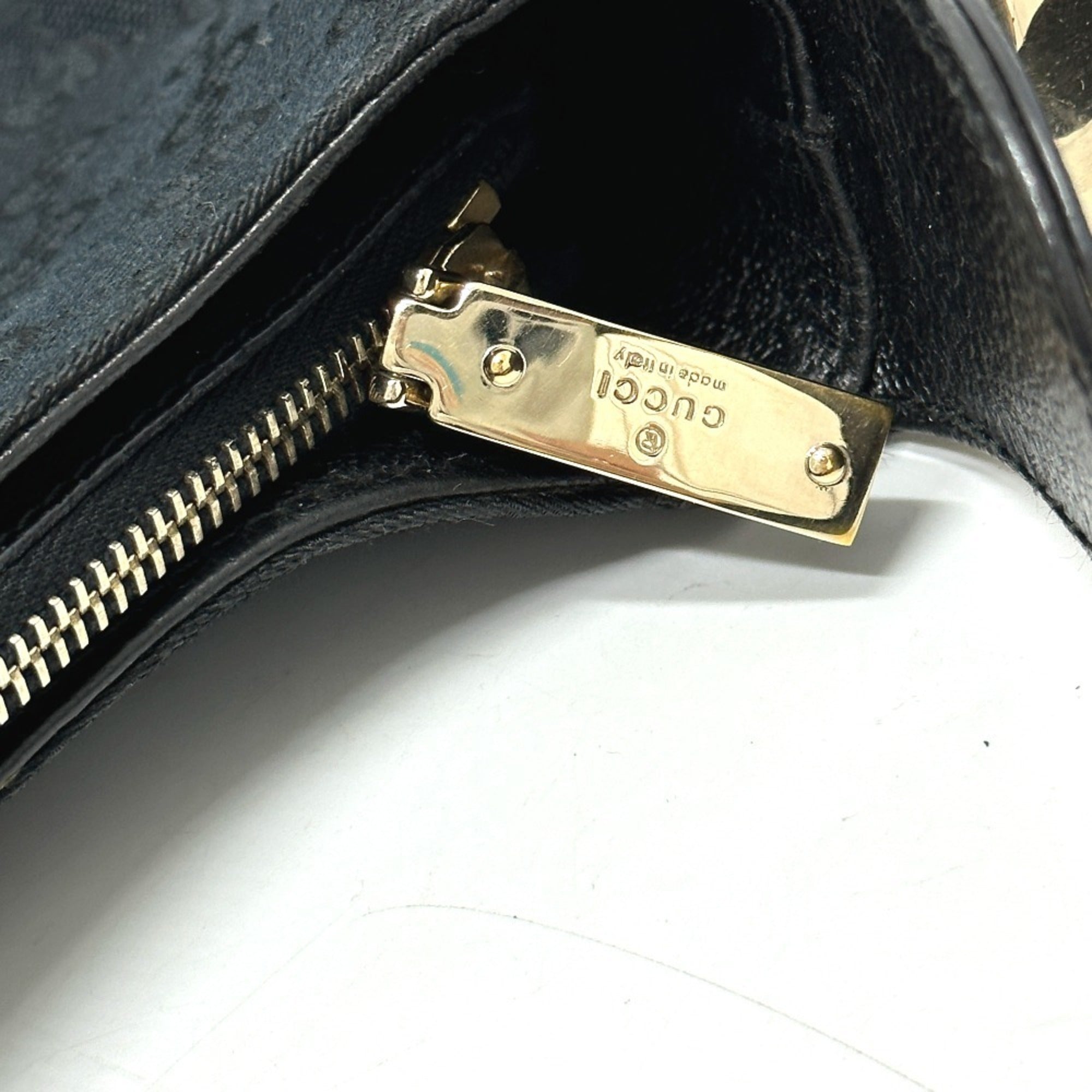 Gucci Horsebit Black Gg Canvas Leather Handbag Shoulder Bag (Pre-Owned)