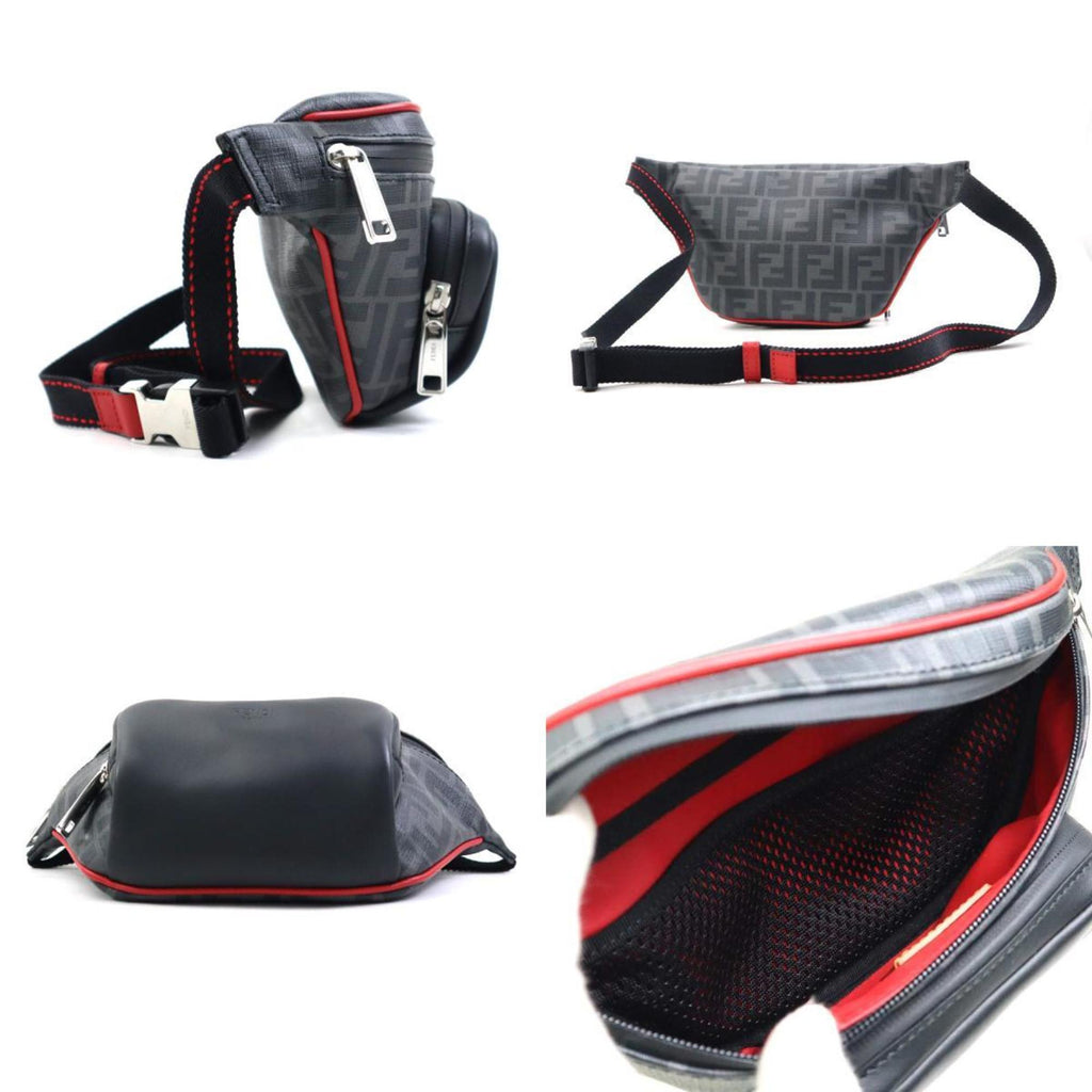 Fendi Black Red Color Leather Fanny Pack (Pre-Owned)