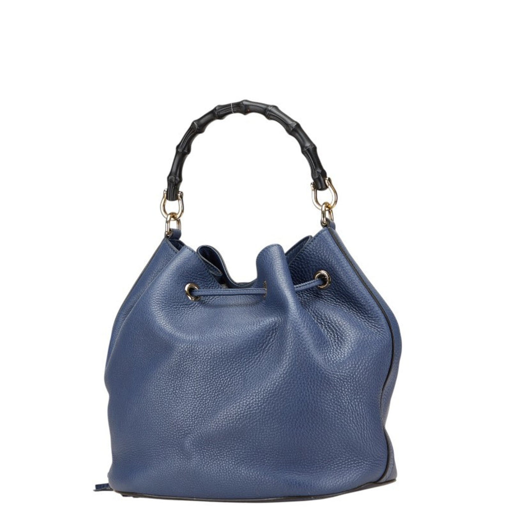 Gucci Bamboo Navy Leather Handbag Shoulder Bag (Pre-Owned)