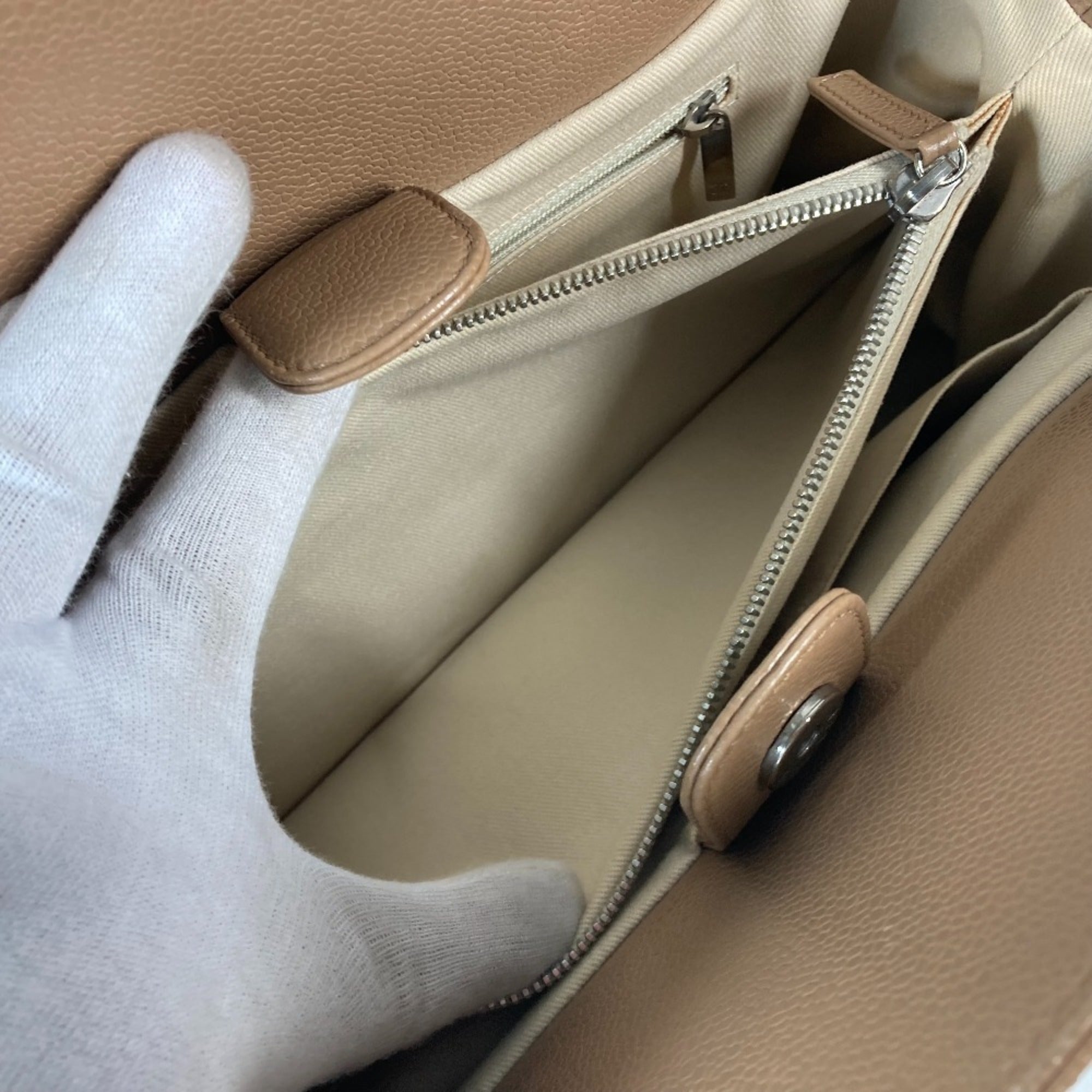 Chanel Beige Grained Calfskin Shoulder Bag Tote Bag (Pre-Owned)