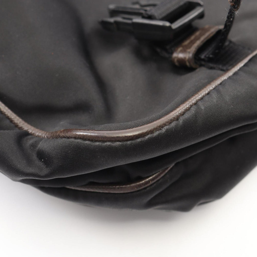 Prada Black Brown Canvas Leather Handbag Shoulder Bag (Pre-Owned)
