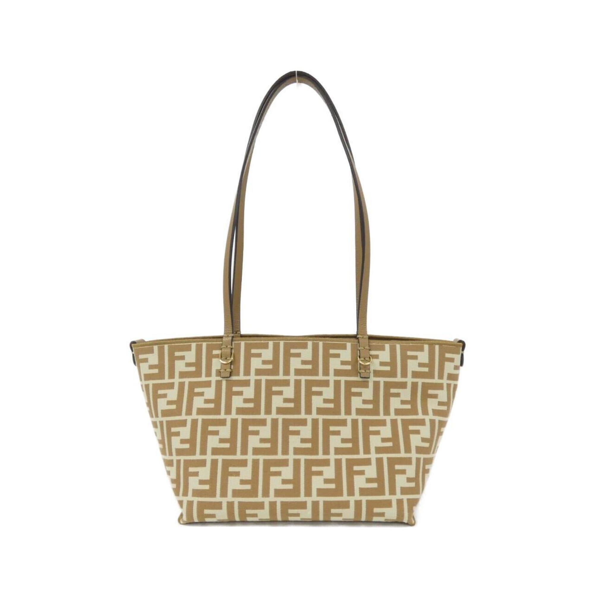 Fendi Beige Sand Canvas Leather Handbag Pouch (Pre-Owned)