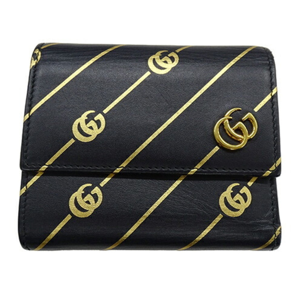 Gucci Gold Black Leather Wallet (Tri-Fold) (Pre-Owned)