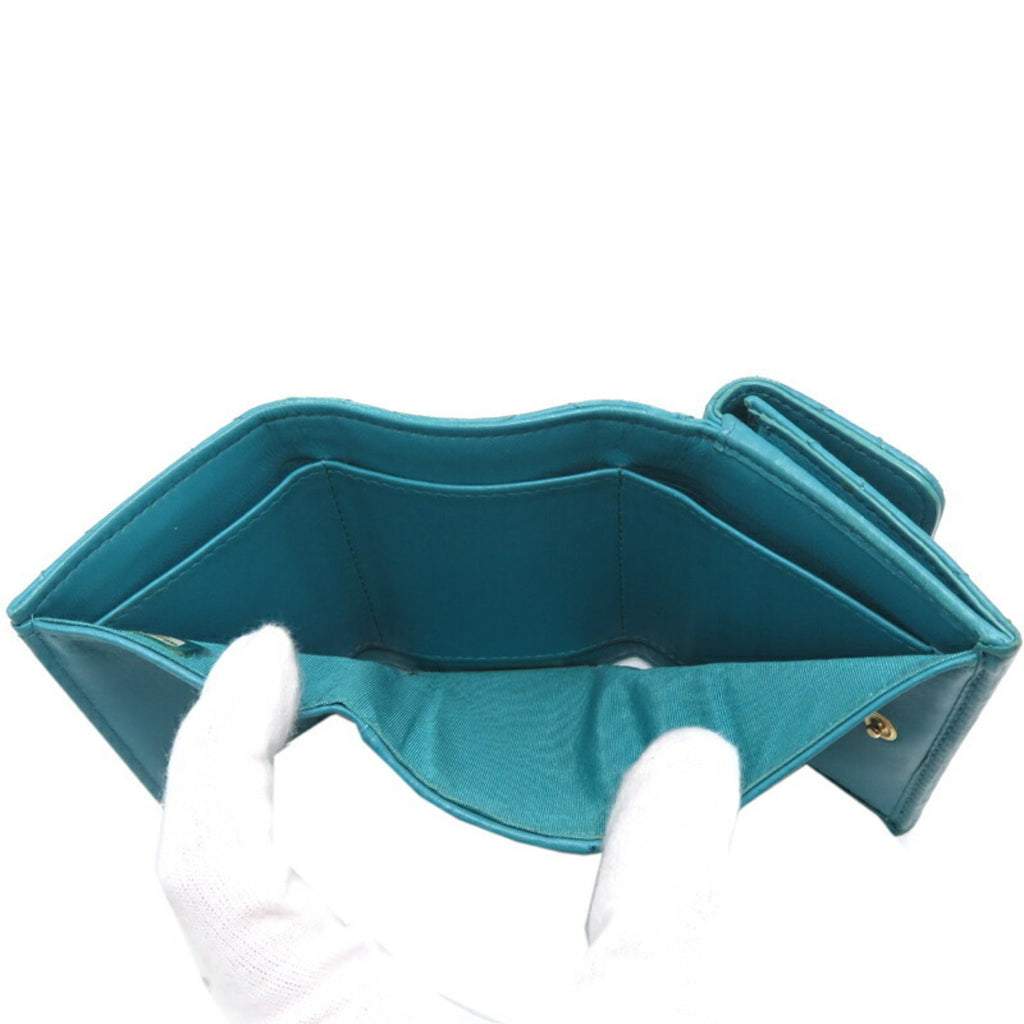 Chanel Blue Turquoise Leather Wallet (Tri-Fold) (Pre-Owned)