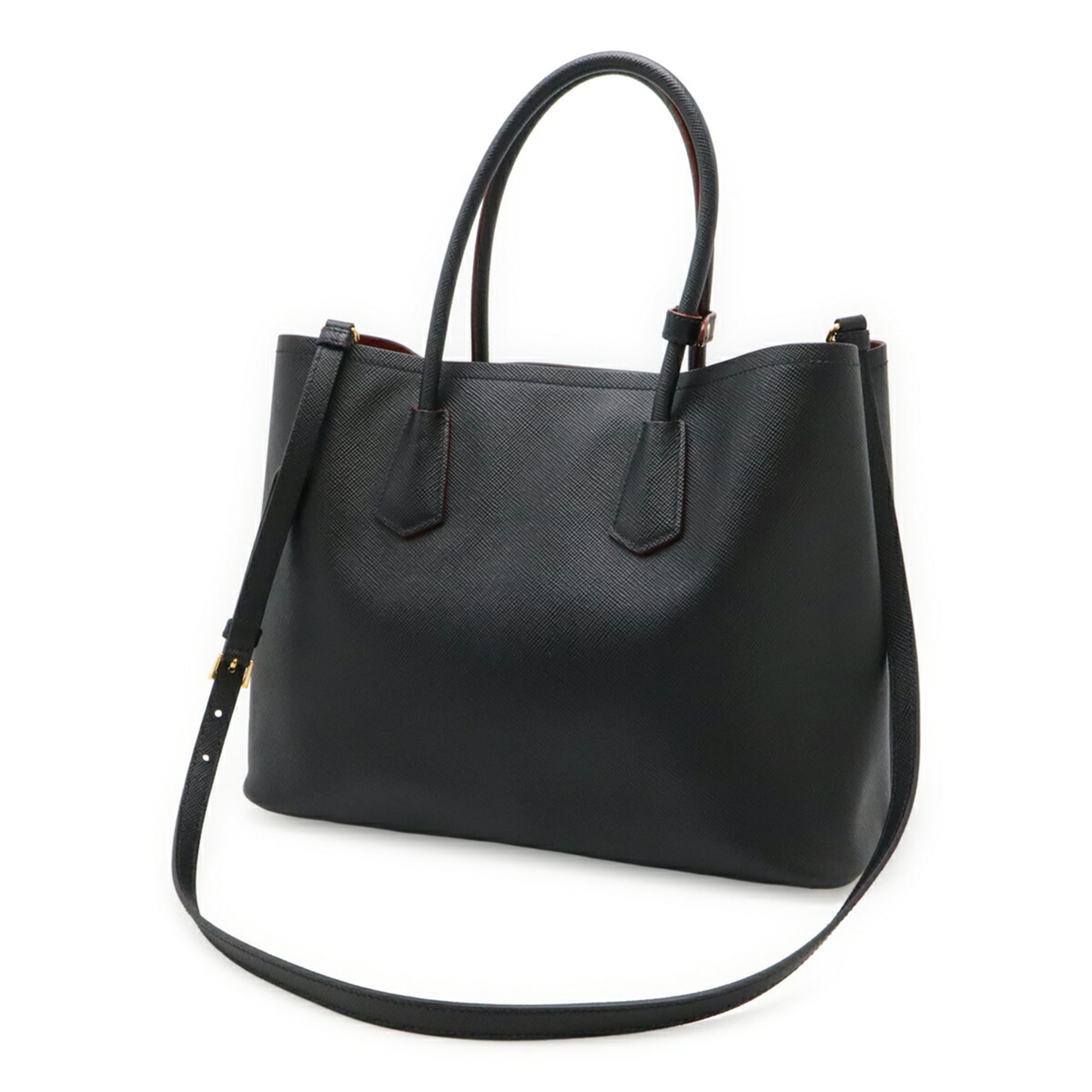 Prada Saffiano Black Nero Leather Shoulder Bag Tote Bag (Pre-Owned)