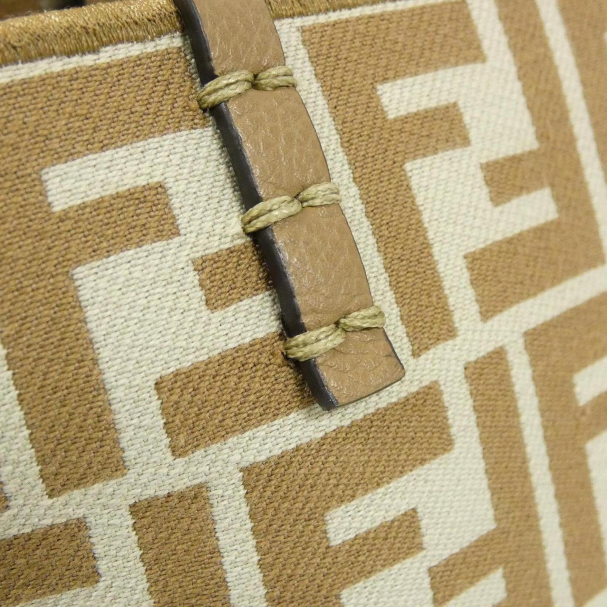 Fendi Beige Sand Canvas Leather Handbag Pouch (Pre-Owned)