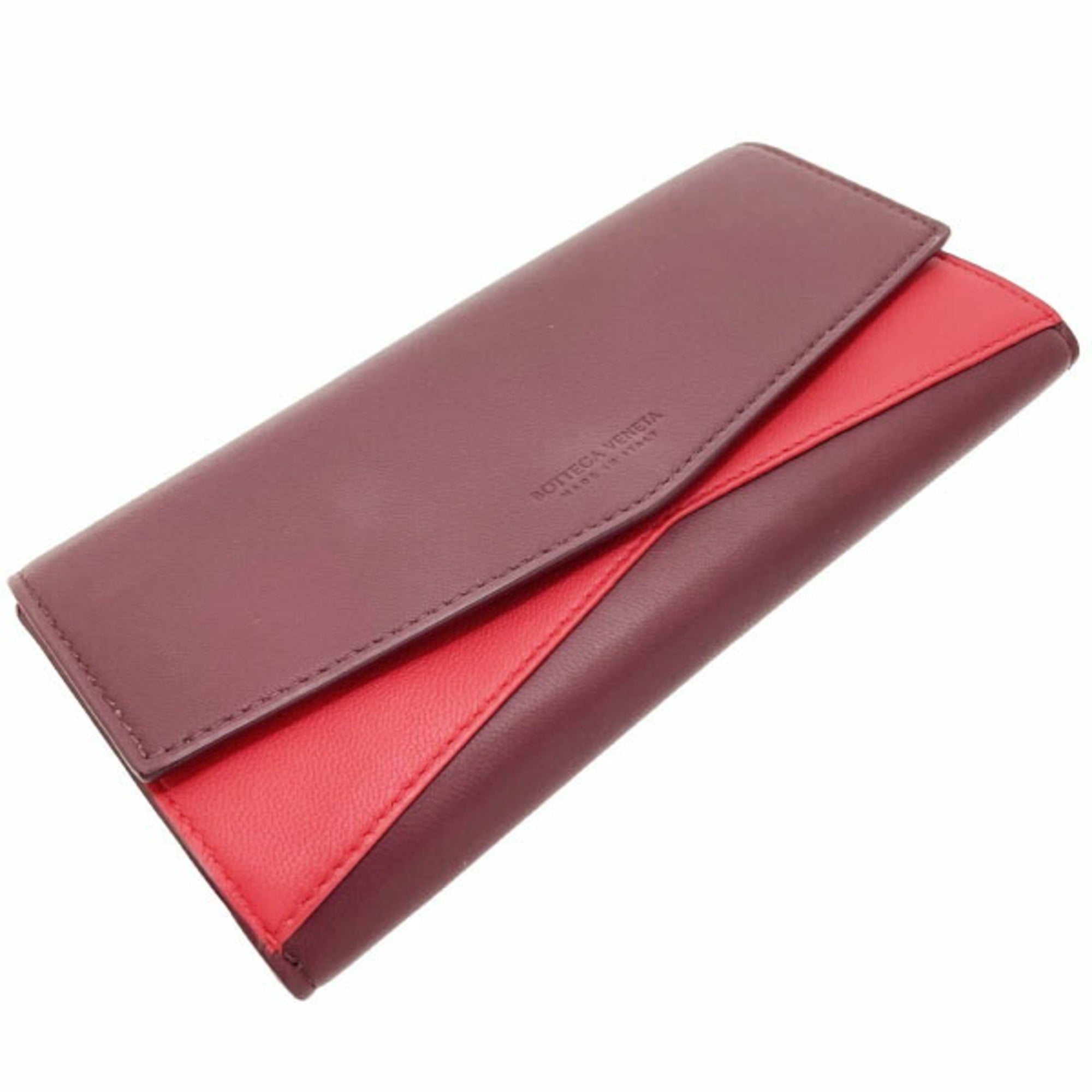 Bottega Veneta Bordeaux Red Color Leather Long Wallet (Bi-Fold) (Pre-Owned)