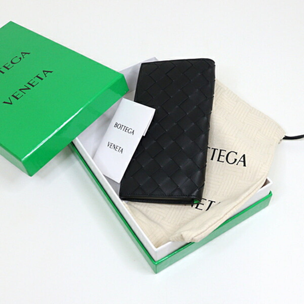 Bottega Veneta Black Green Leather Long Wallet (Bi-Fold) (Pre-Owned)