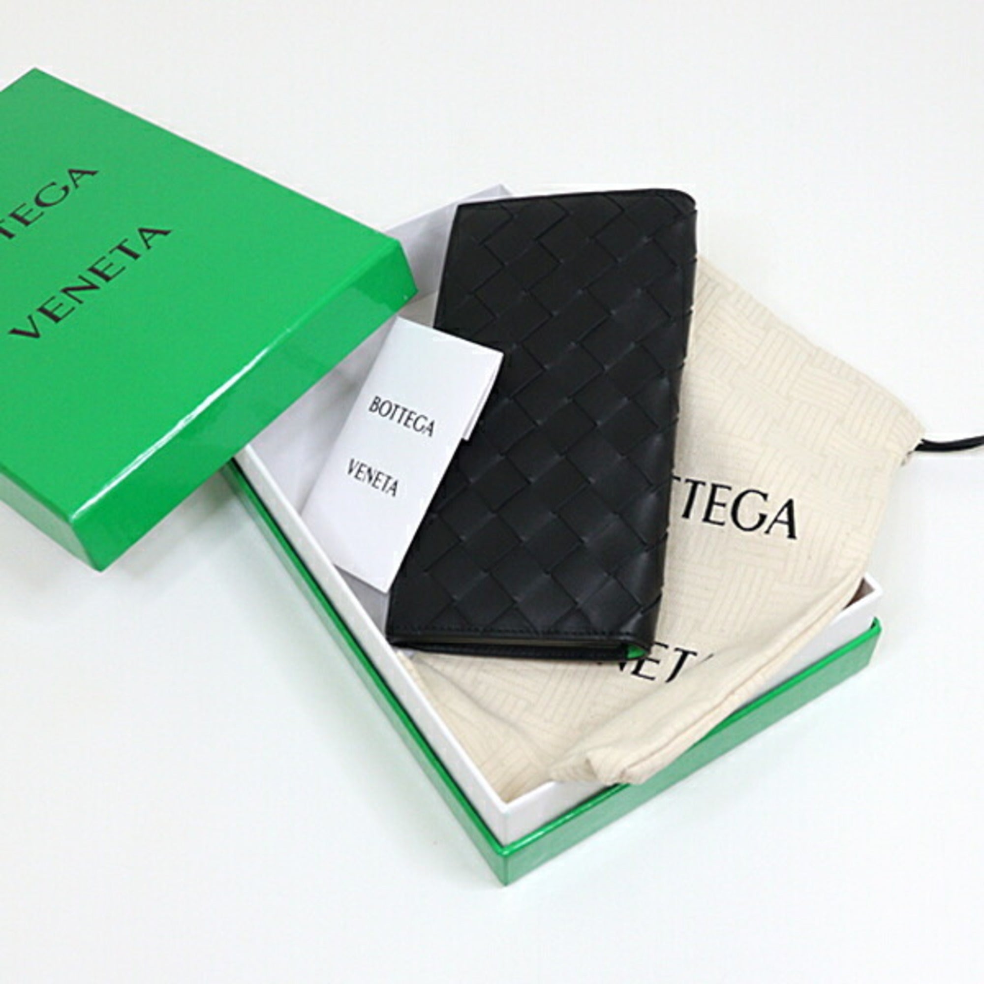 Bottega Veneta Black Green Leather Long Wallet (Bi-Fold) (Pre-Owned)