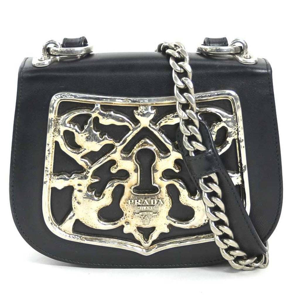 Prada Black Leather Metal Shoulder Bag (Pre-Owned)
