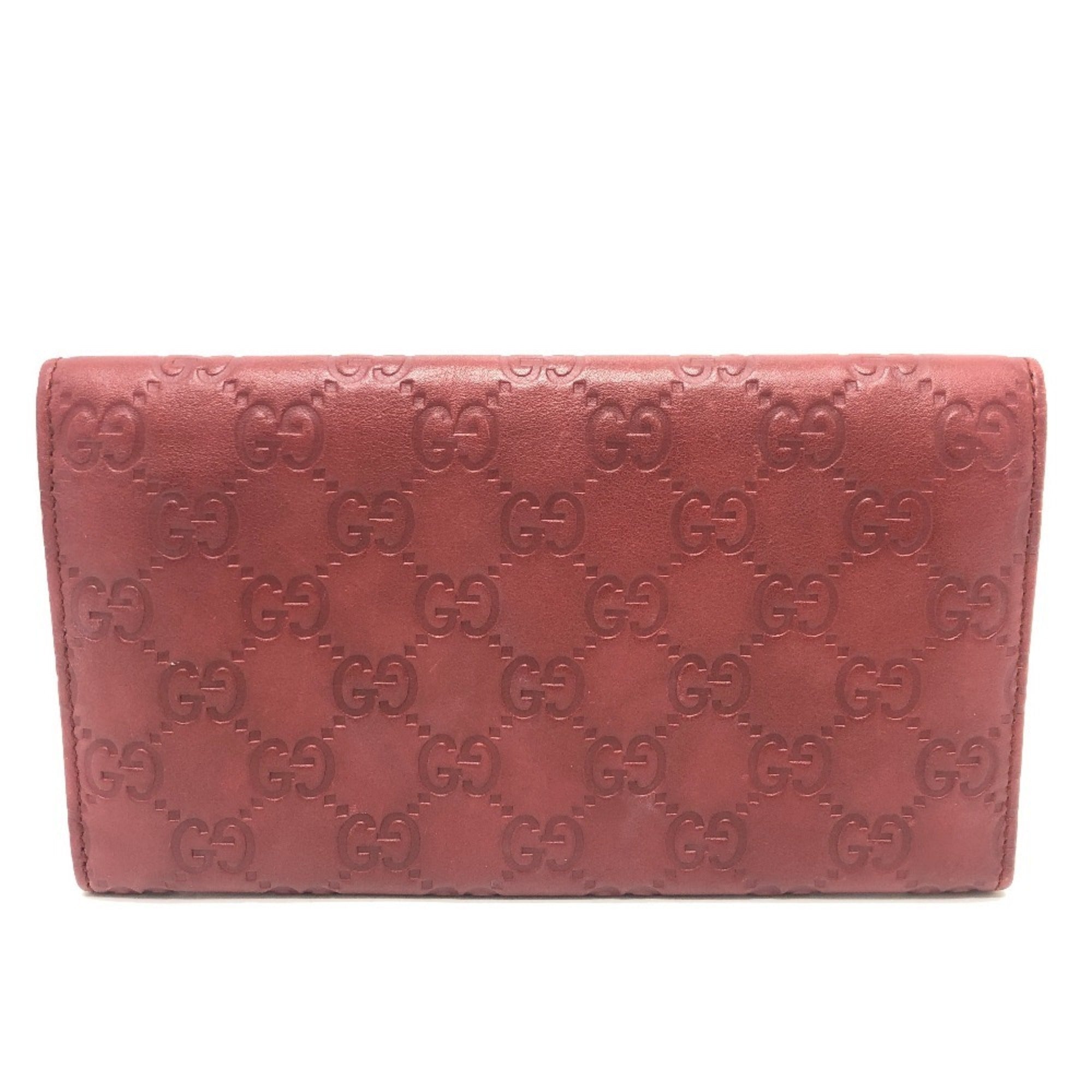 Gucci Red Color Gg Leather Long Wallet (Bi-Fold) (Pre-Owned)