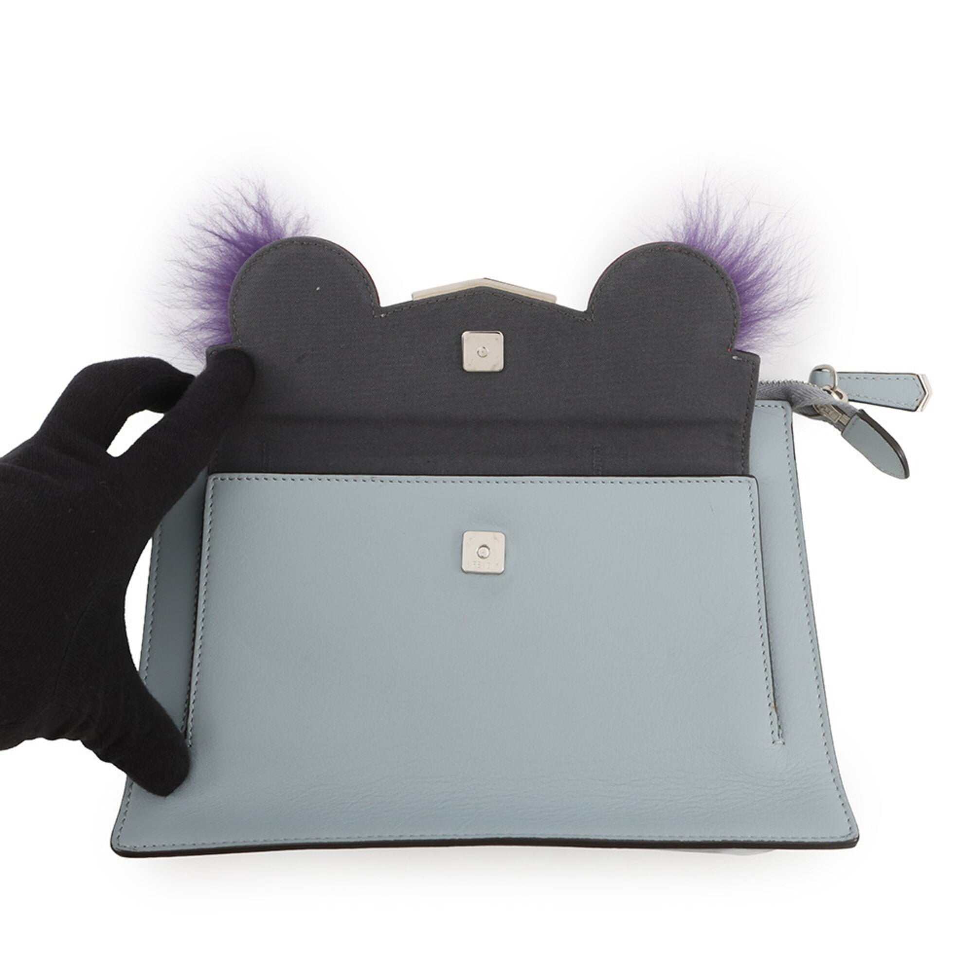 Fendi Gray Multi-Color Leather Clutch Bag Handbag Shoulder Bag (Pre-Owned)