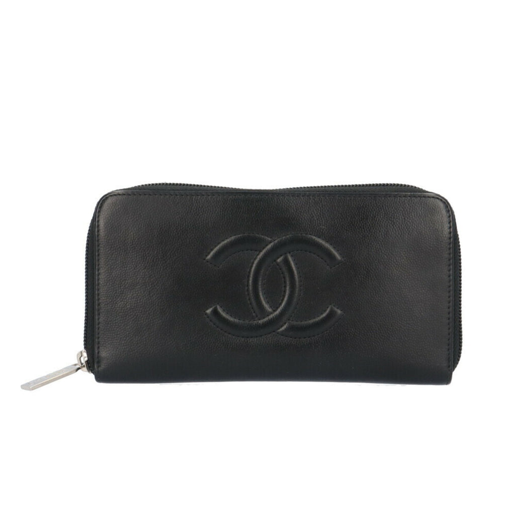 Chanel Black Leather Long Wallet (Bi-Fold) (Pre-Owned)
