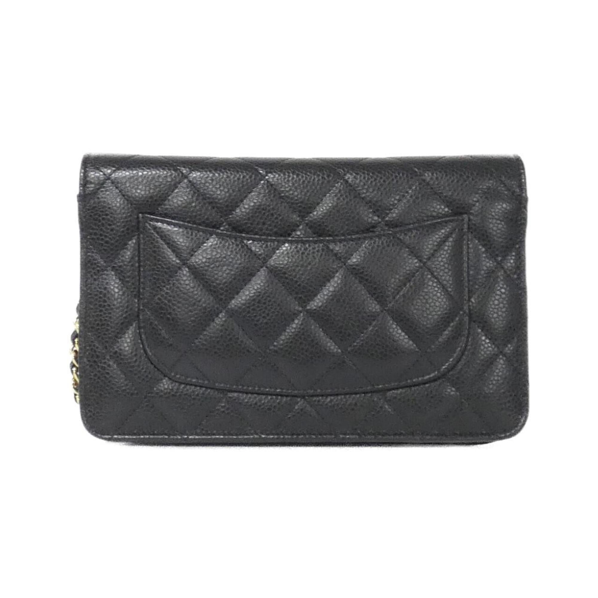 Chanel Black Bordeaux Grained Calfskin Chain/Shoulder Wallet (Pre-Owned)