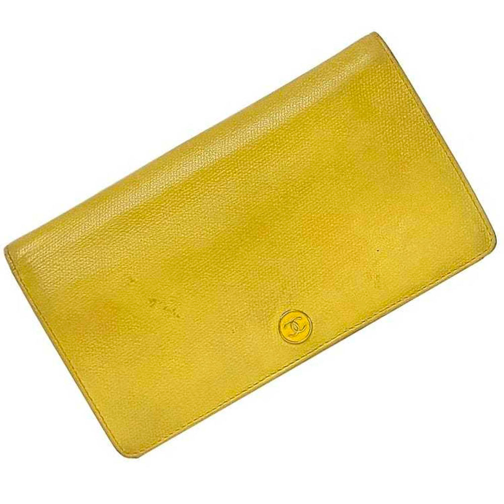 Chanel Yellow Leather Long Wallet (Bi-Fold) (Pre-Owned)