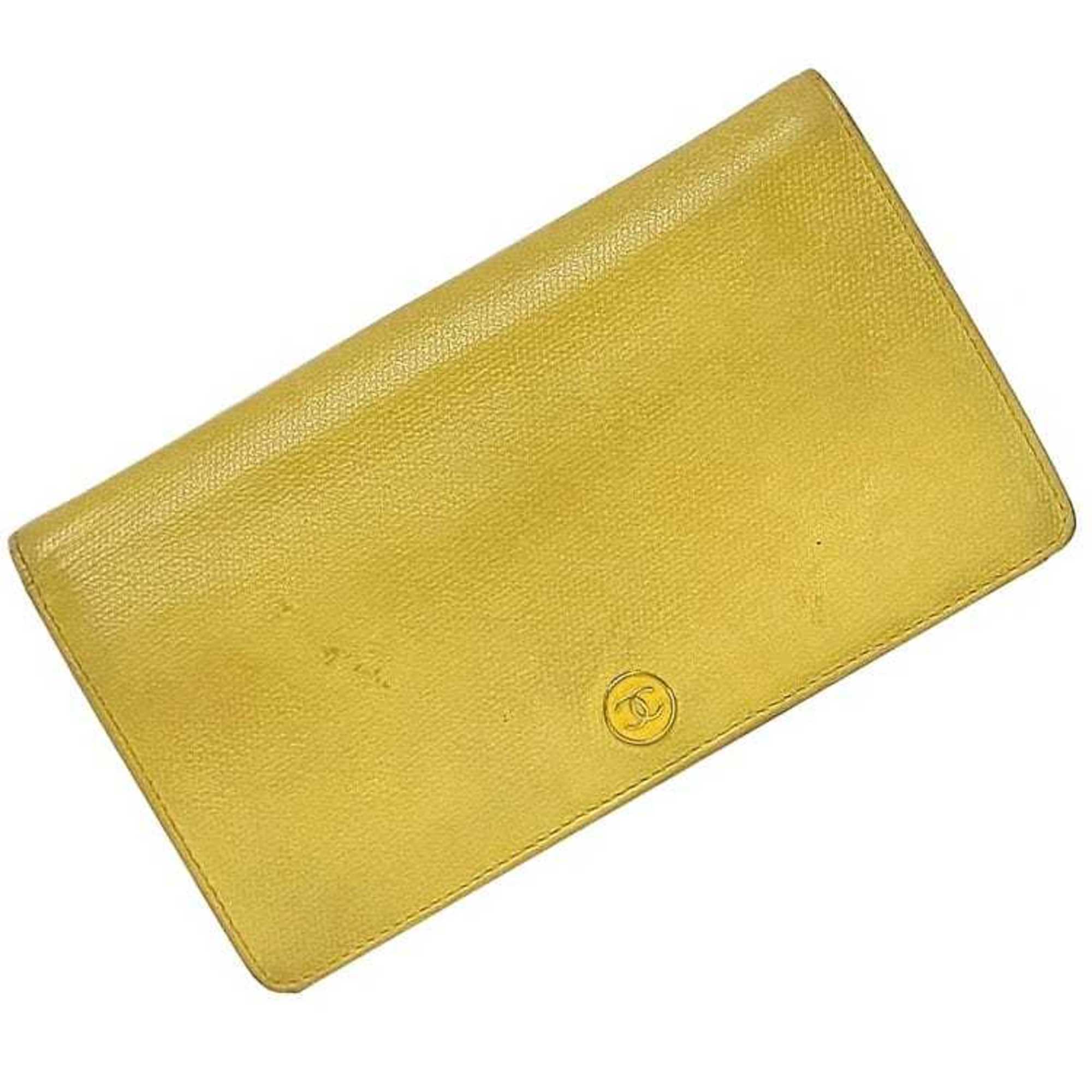 Chanel Yellow Leather Long Wallet (Bi-Fold) (Pre-Owned)