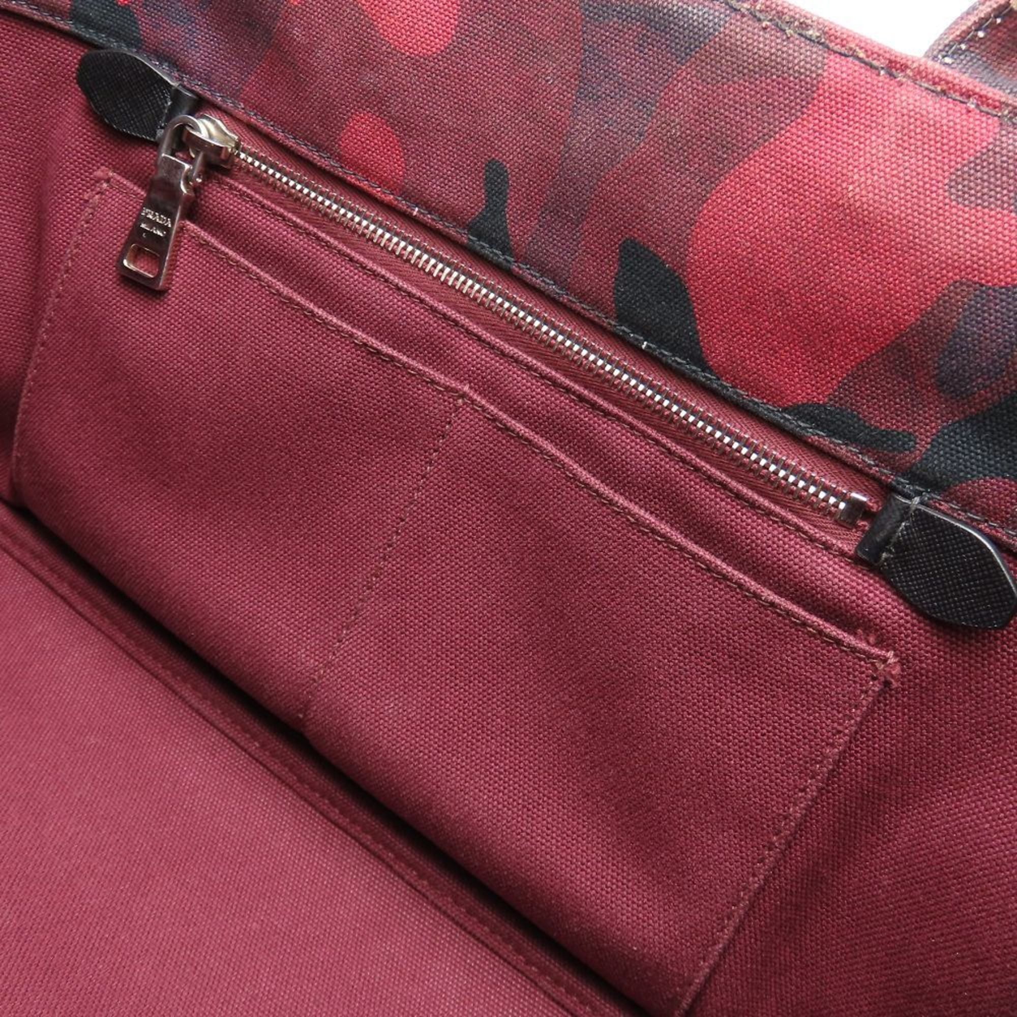 Prada Canapa Red Color Canvas Tote Bag (Pre-Owned)