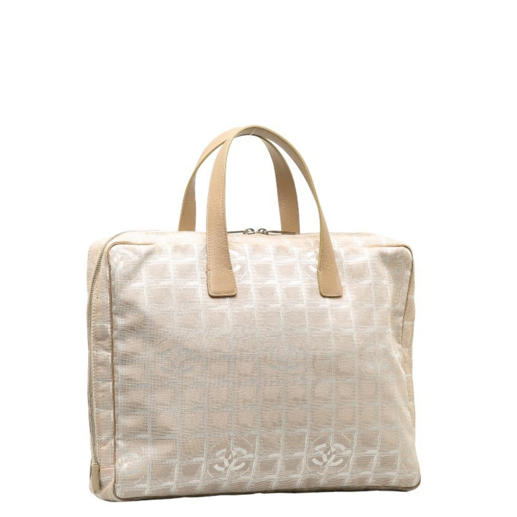 Chanel Beige Canvas Leather Briefcase Handbag (Pre-Owned)