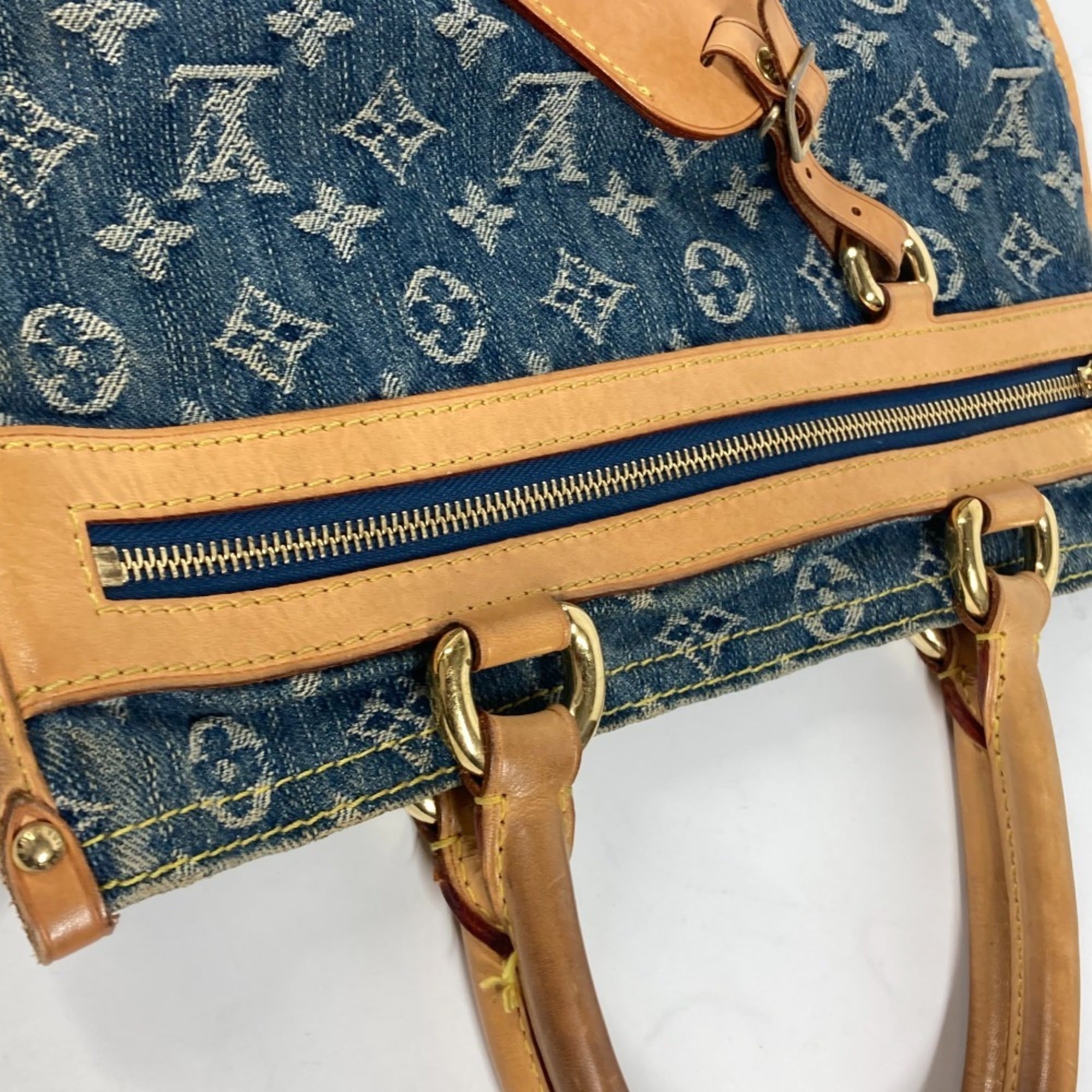 Louis Vuitton Blue Yellow Monogram Denim Shoulder Bag Tote Bag (Pre-Owned)