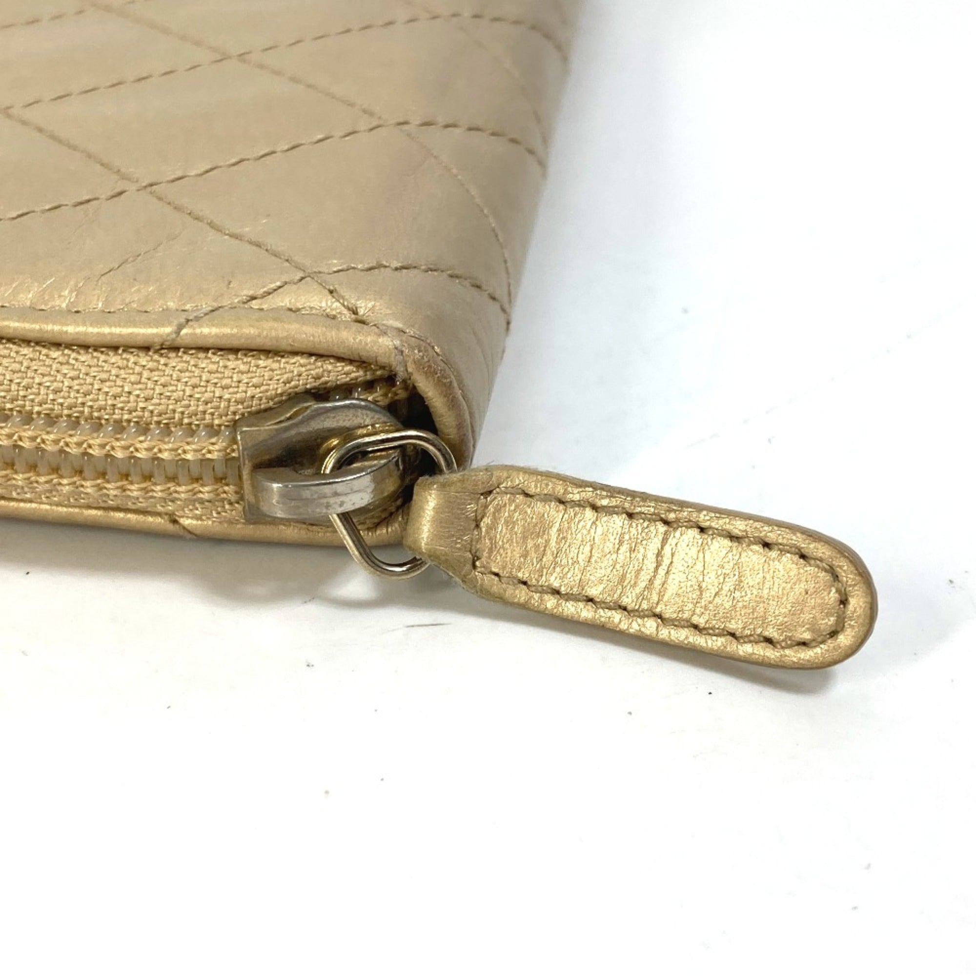 Chanel Gold Leather Long Wallet (Bi-Fold) (Pre-Owned)