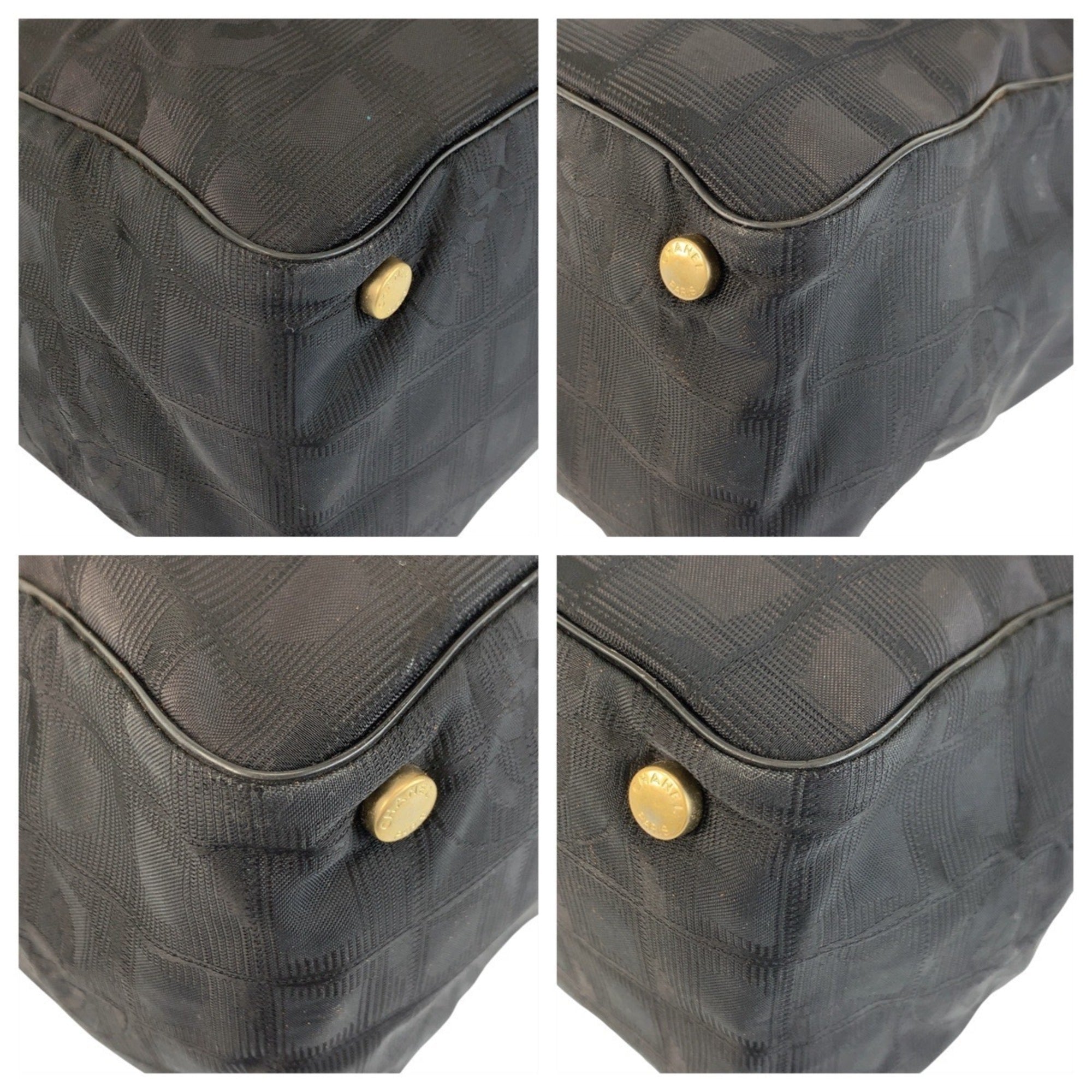 Chanel Black Nylon Leather Shoulder Bag Tote Bag (Pre-Owned)