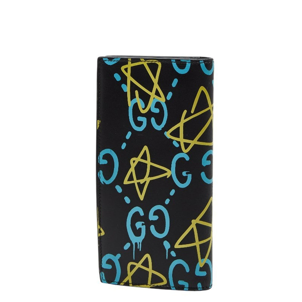 Gucci Black Blue Yellow Leather Long Wallet (Bi-Fold) (Pre-Owned)