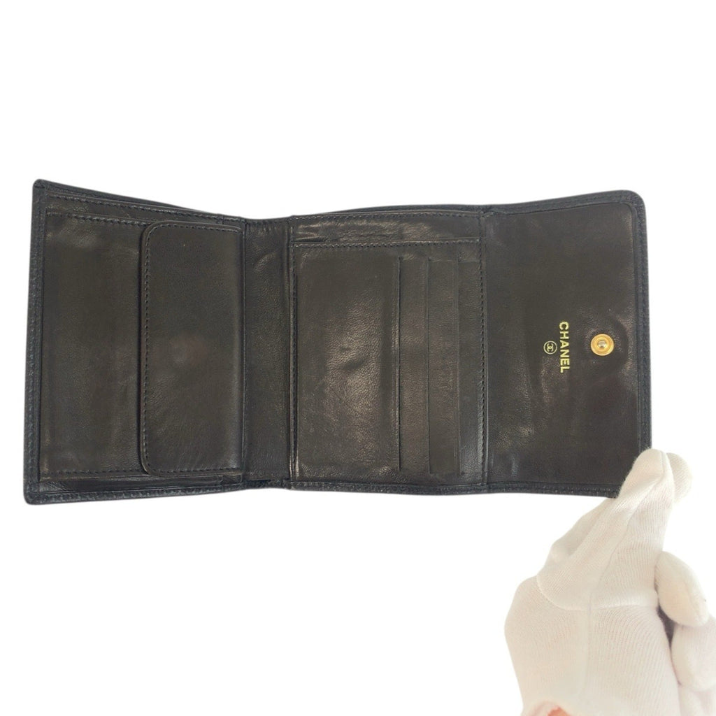 Chanel Black Leather Wallet (Tri-Fold) (Pre-Owned)