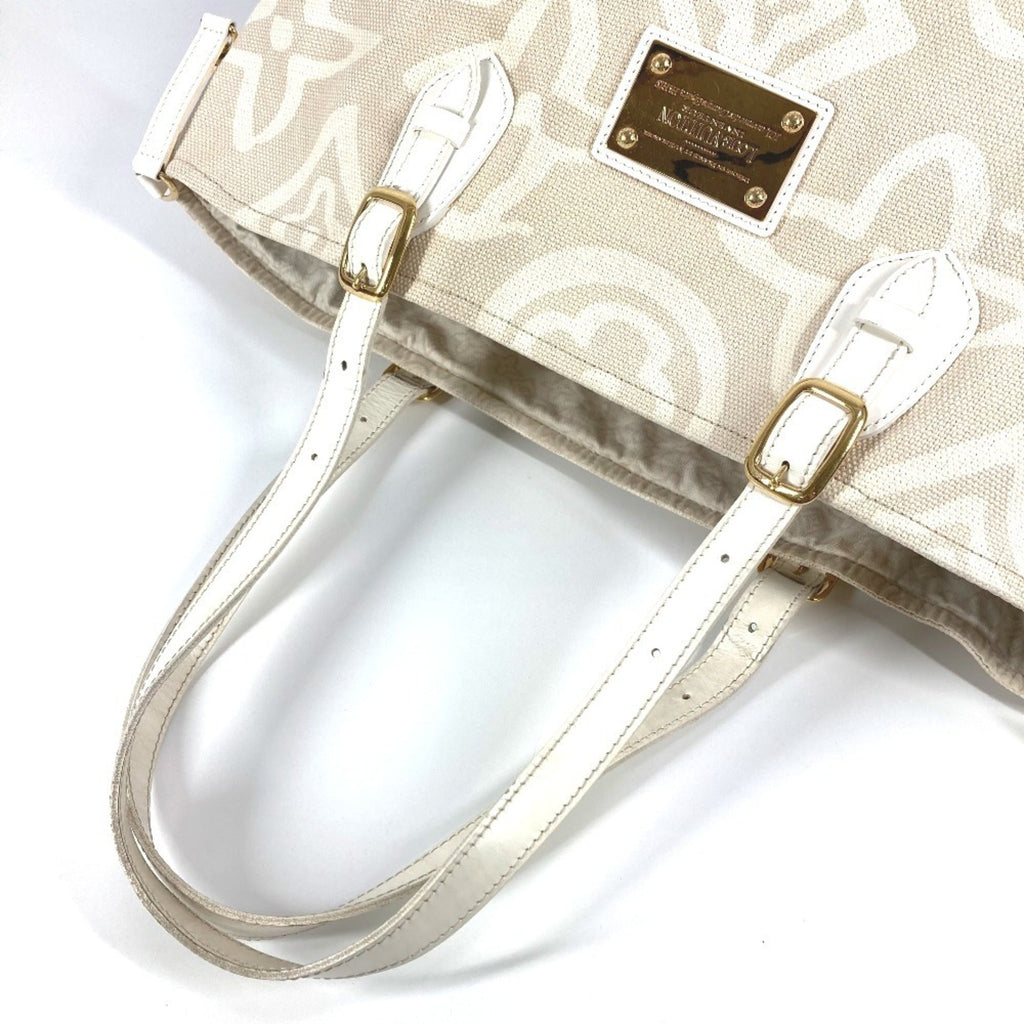 Louis Vuitton Beige Leather Canvas Shoulder Bag Tote Bag (Pre-Owned)