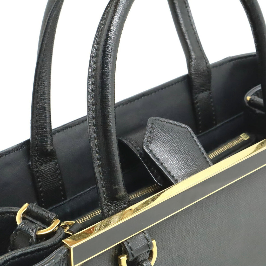 Fendi 2Jours Black Leather Handbag Shoulder Bag Tote Bag (Pre-Owned)