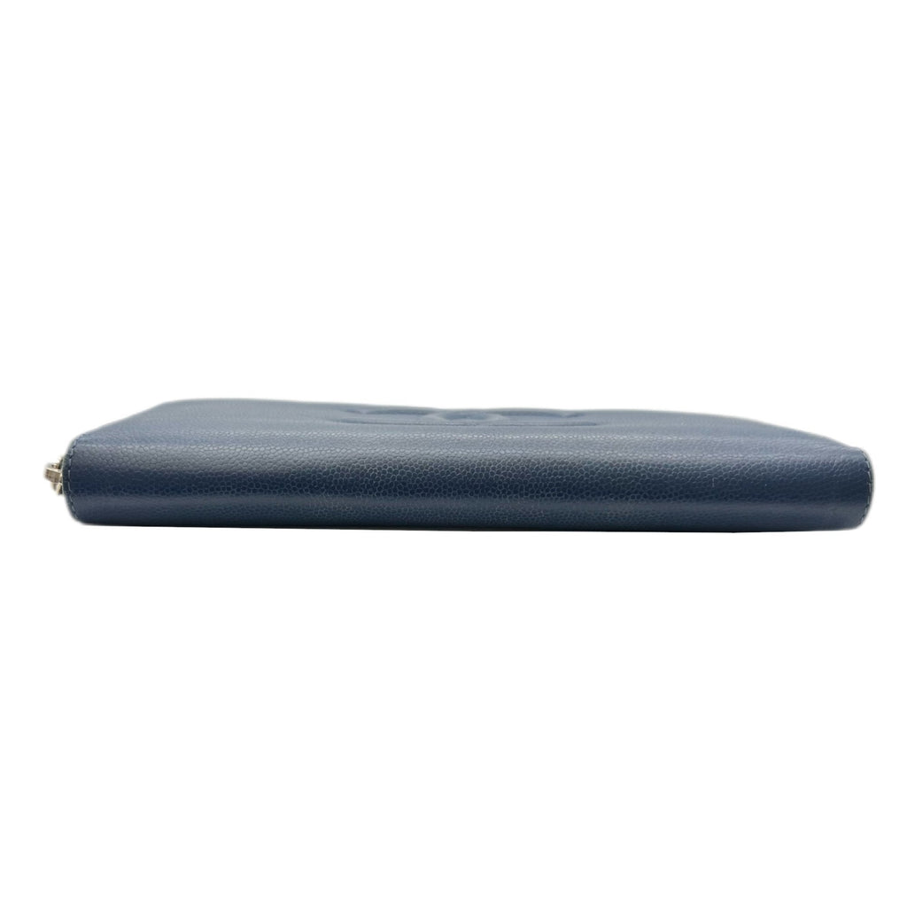 Chanel Blue Grained Calfskin Long Wallet (Bi-Fold) (Pre-Owned)