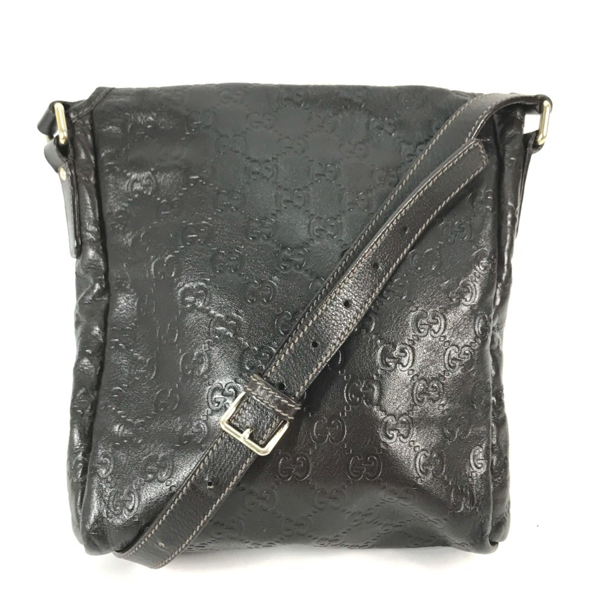 Gucci Dark Brown Leather Pochette Shoulder Bag (Pre-Owned)