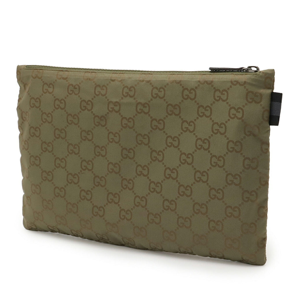 Gucci Green Khaki Nylon Leather Clutch Bag Pouch (Pre-Owned)
