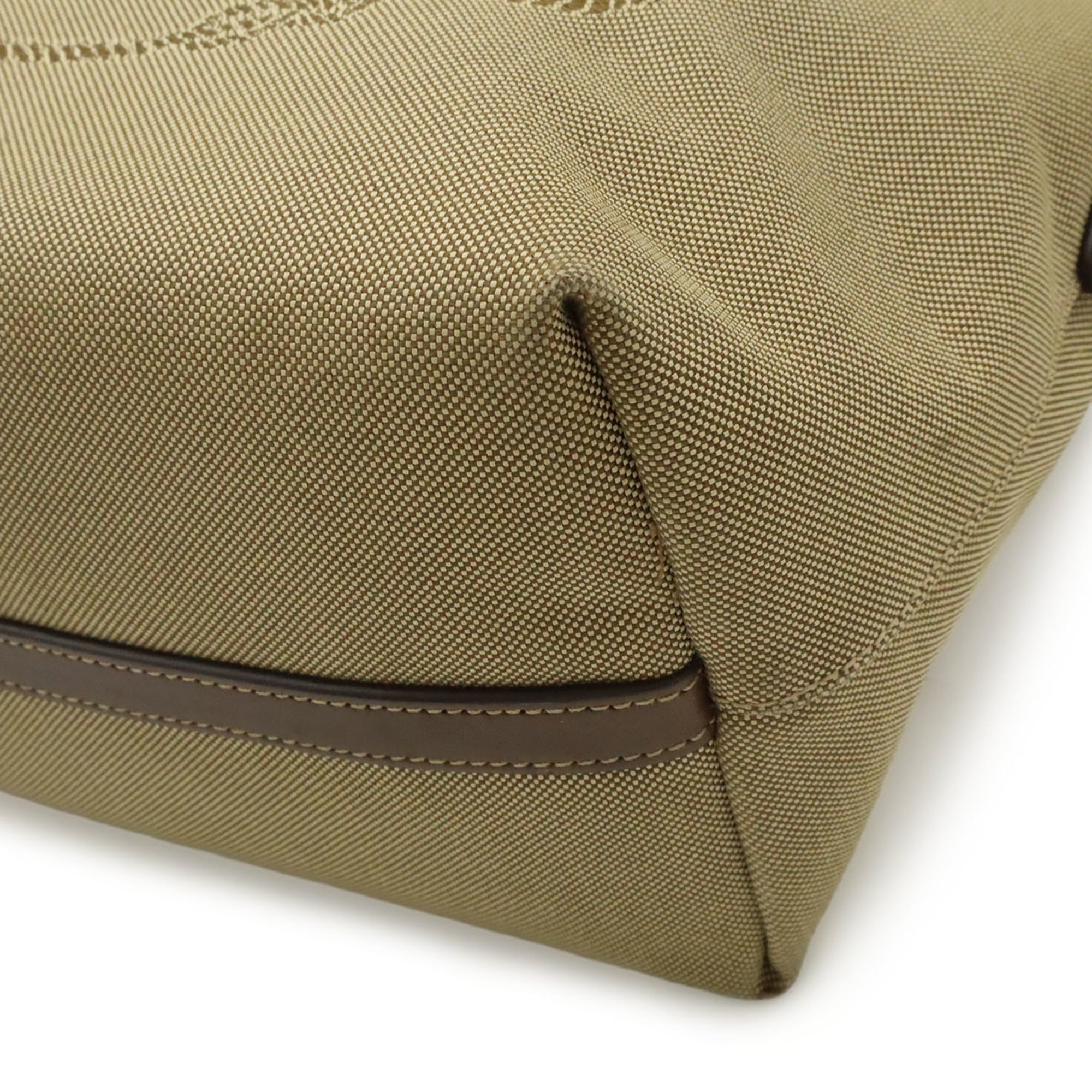 Prada Beige Dark Brown Khaki Canvas Leather Handbag Shoulder Bag (Pre-Owned)