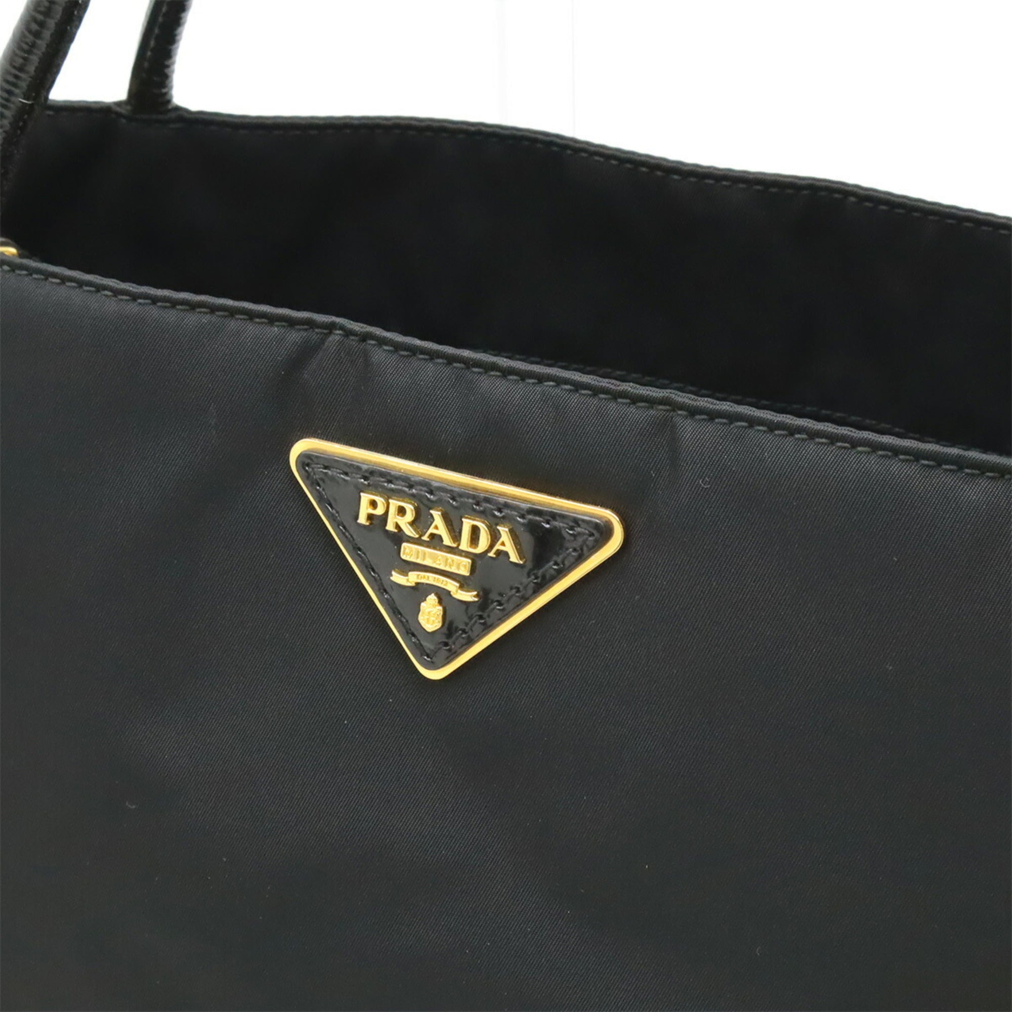 Prada Black Nero Nylon Patent Leather Shoulder Bag Tote Bag (Pre-Owned)