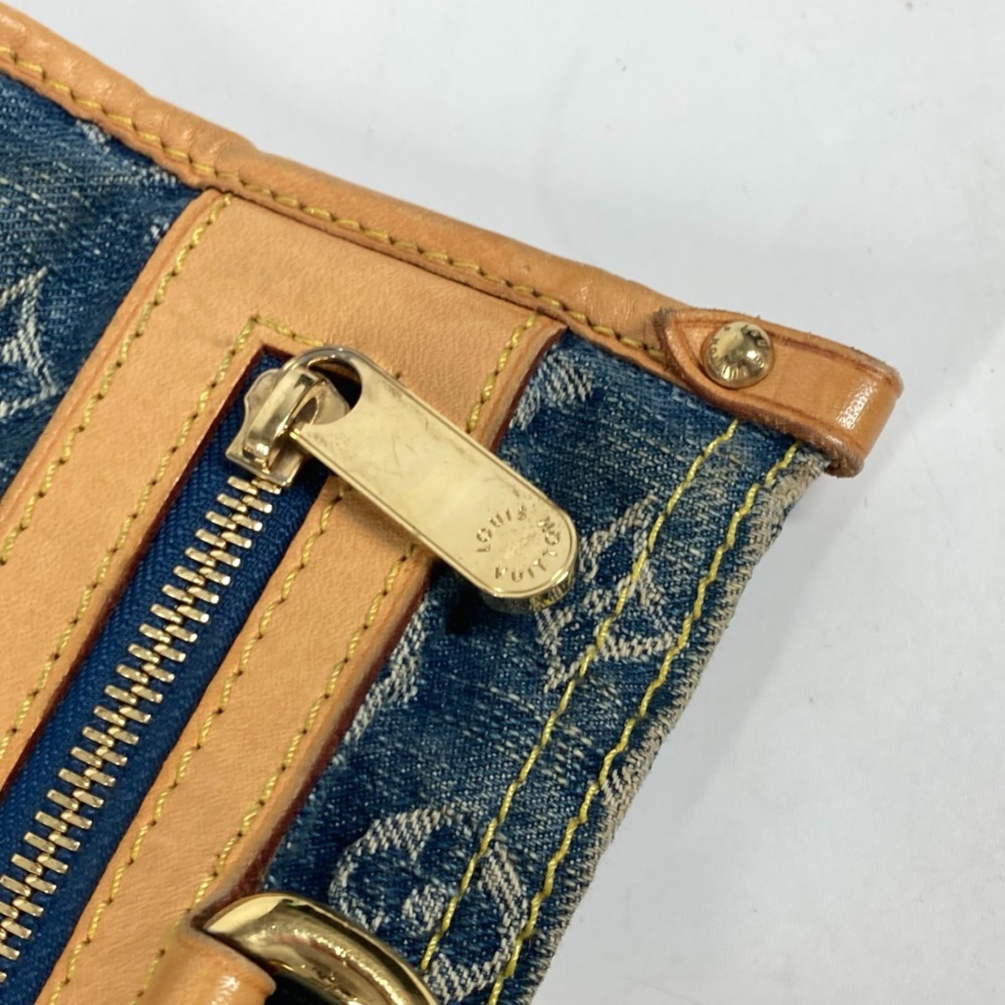 Louis Vuitton Blue Yellow Monogram Denim Shoulder Bag Tote Bag (Pre-Owned)
