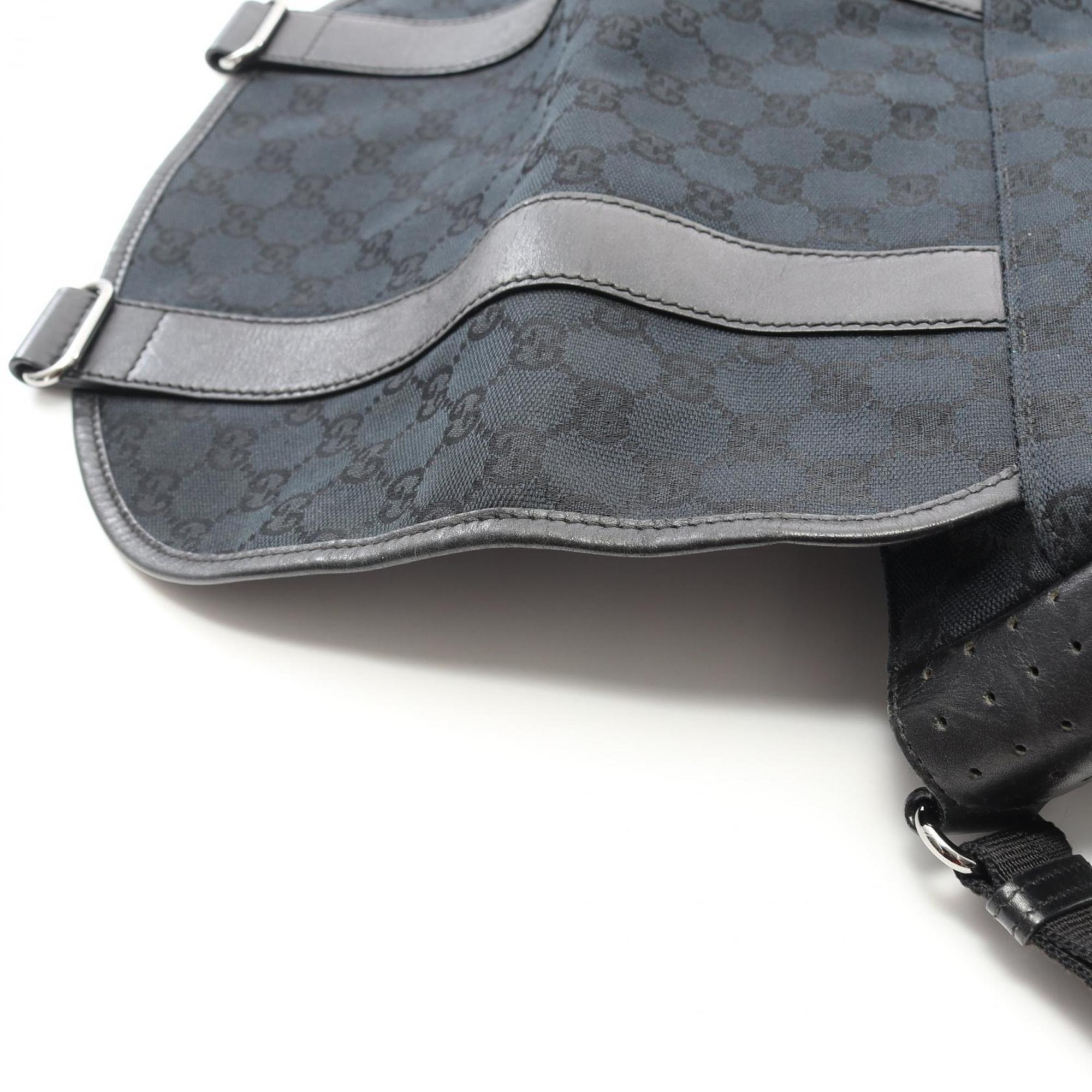 Gucci Black Navy Canvas Leather Shoulder Bag (Pre-Owned)