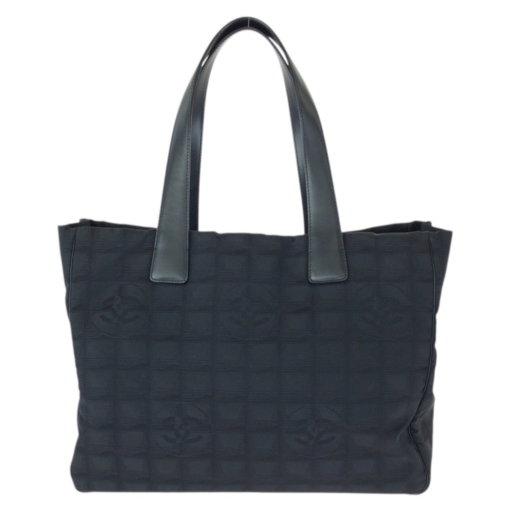 Chanel Black Nylon Leather Shoulder Bag Tote Bag (Pre-Owned)