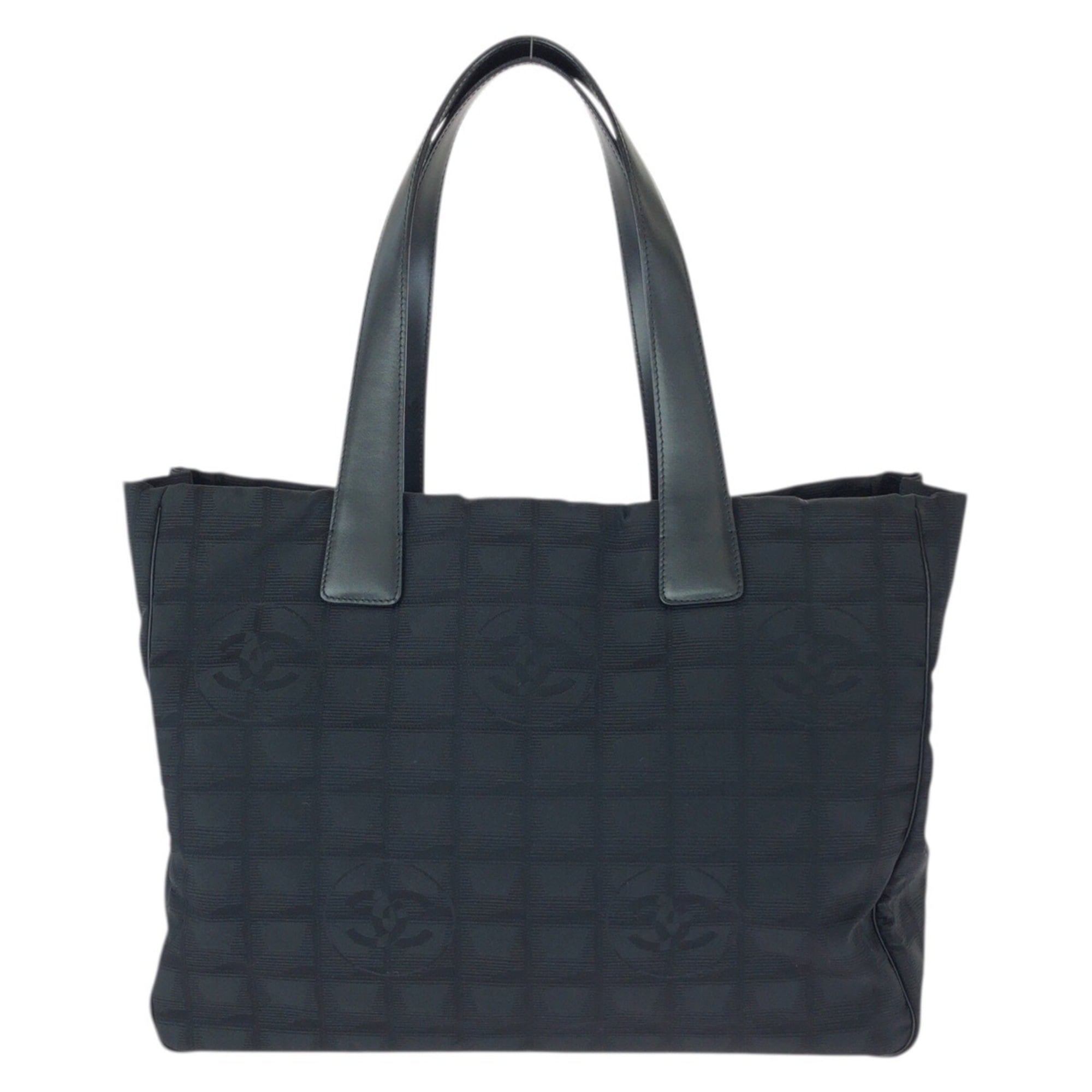 Chanel Black Nylon Leather Shoulder Bag Tote Bag (Pre-Owned)