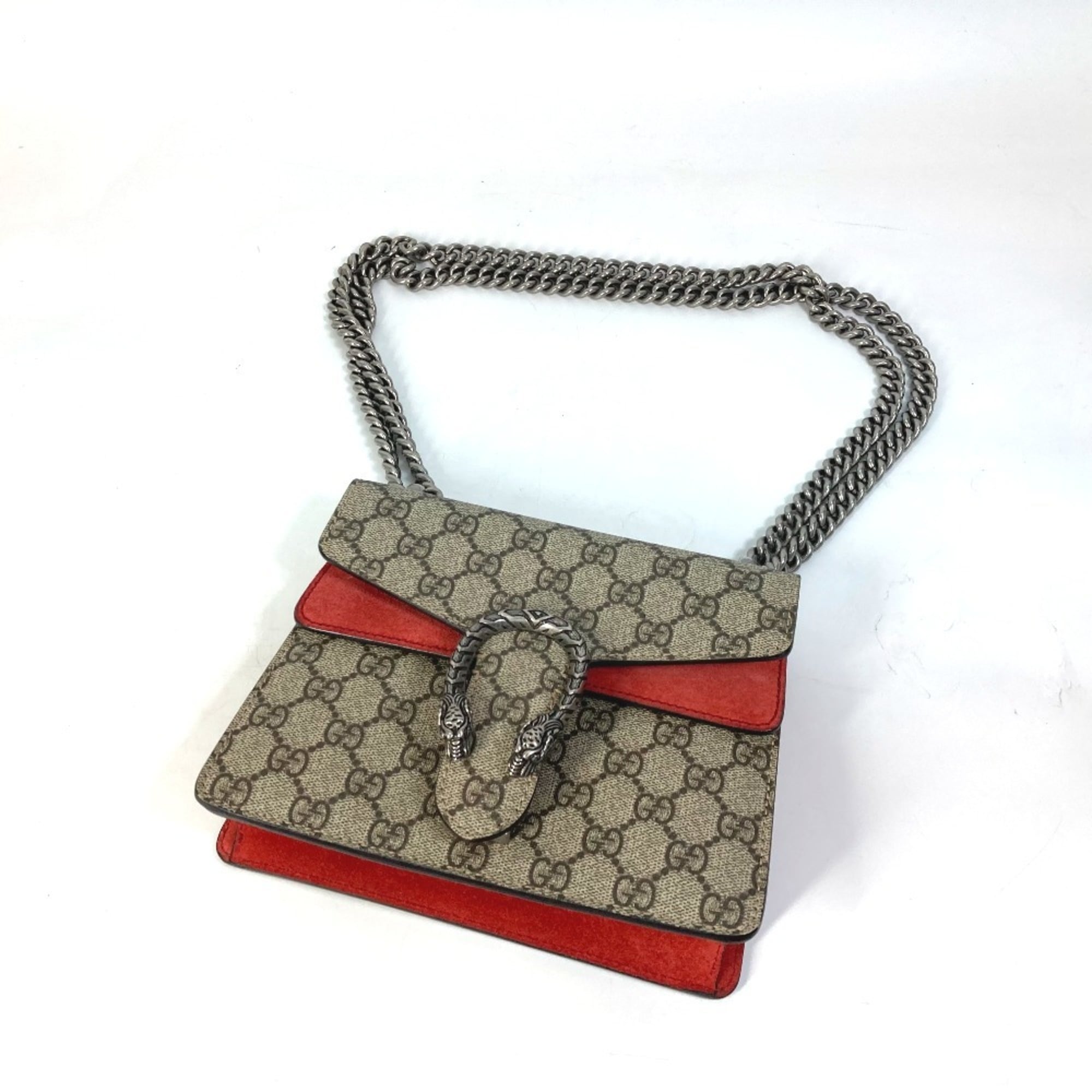 Gucci Beige Red Color Gg Supreme Shoulder Bag (Pre-Owned)