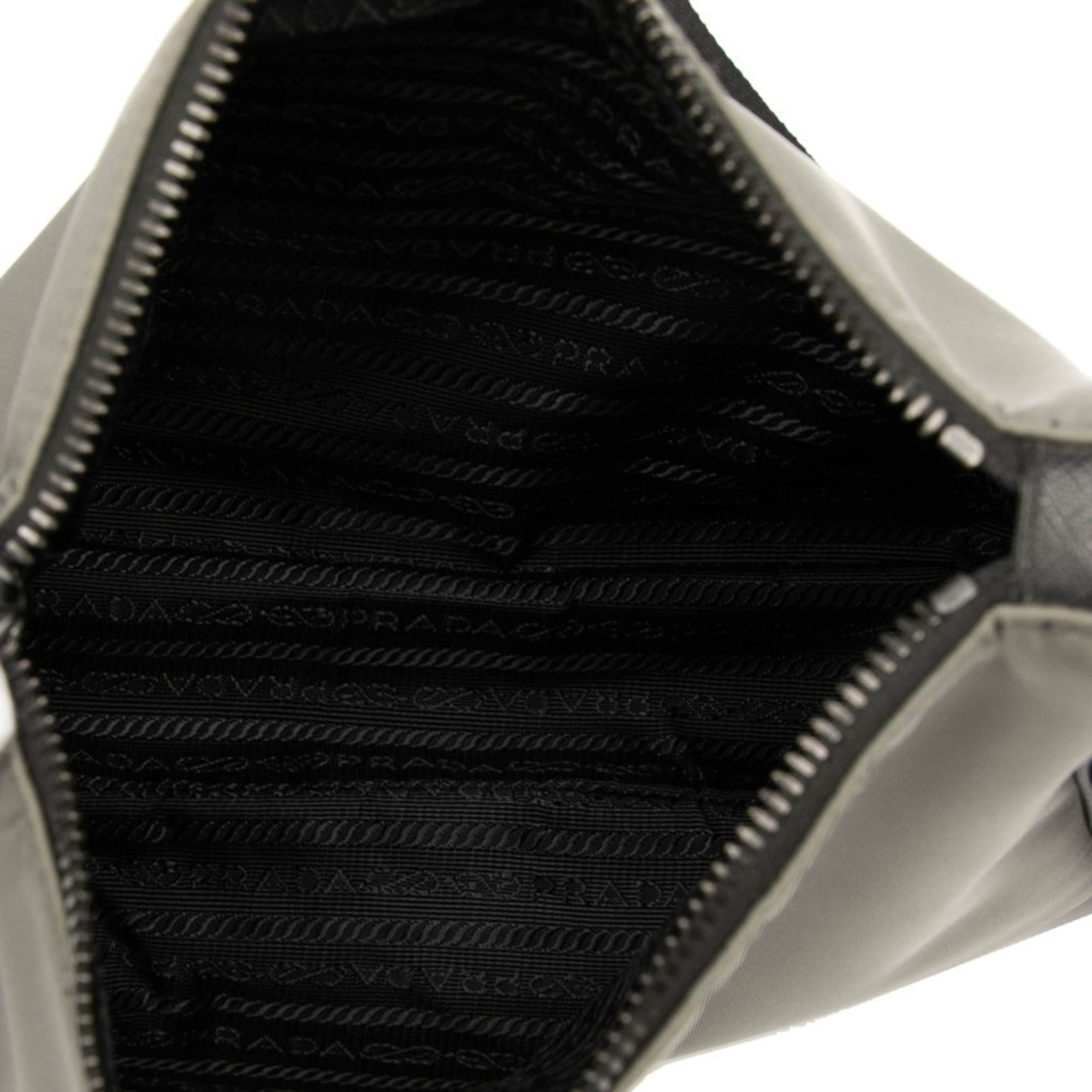 Prada Black Gray Nylon Leather Shoulder Bag (Pre-Owned)