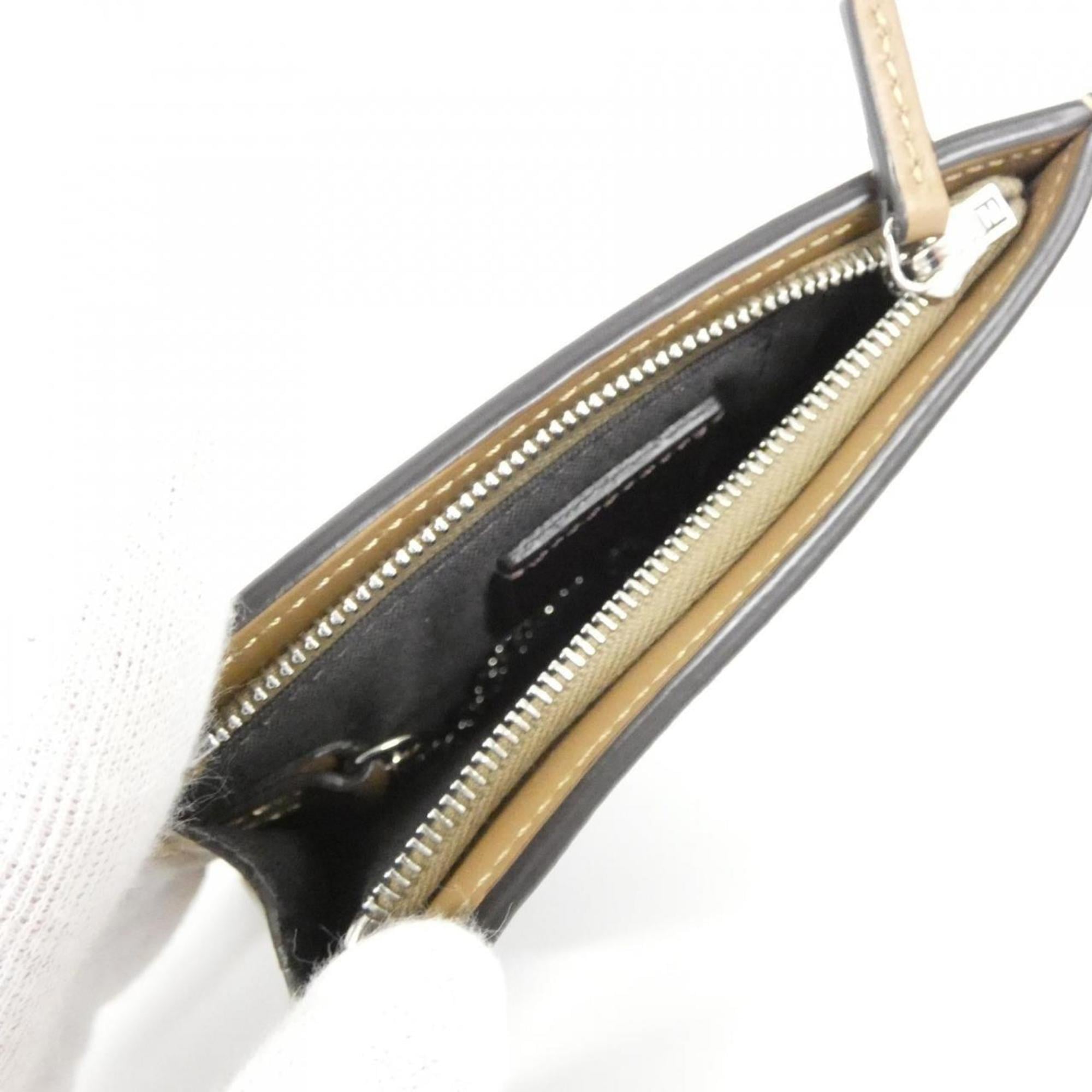 Fendi Silver Sand Canvas Leather Coin Purse/Coin Case (Pre-Owned)