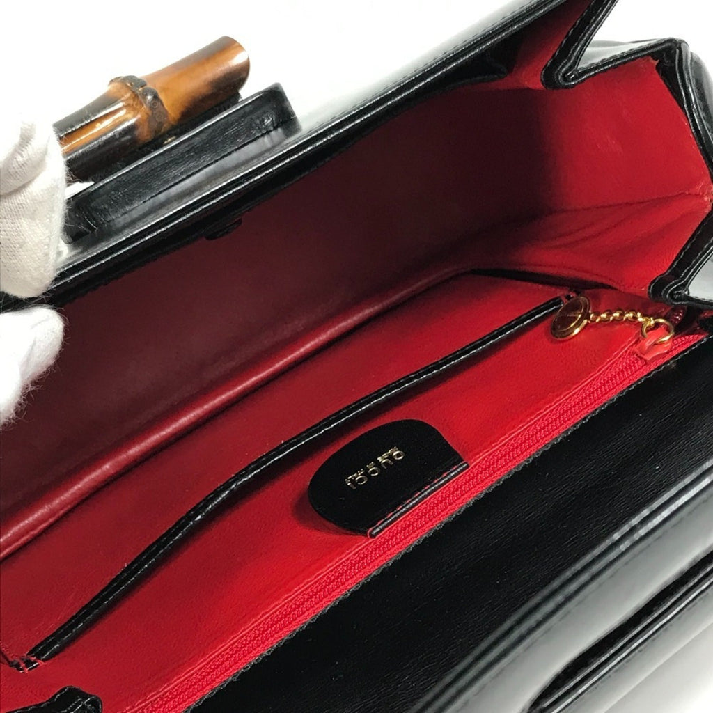 Gucci Black Leather Bamboo Handbag (Pre-Owned)