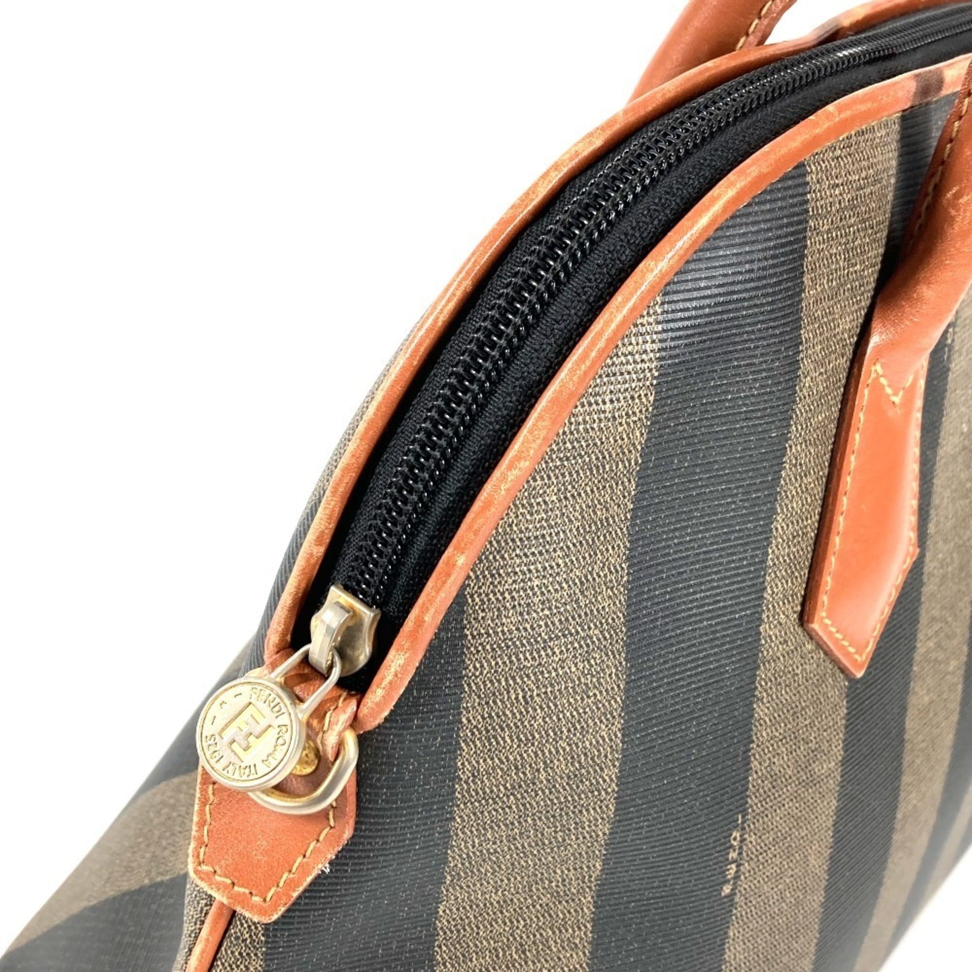 Fendi Pequin Brown Khaki Pvc Leather Handbag Tote Bag (Pre-Owned)
