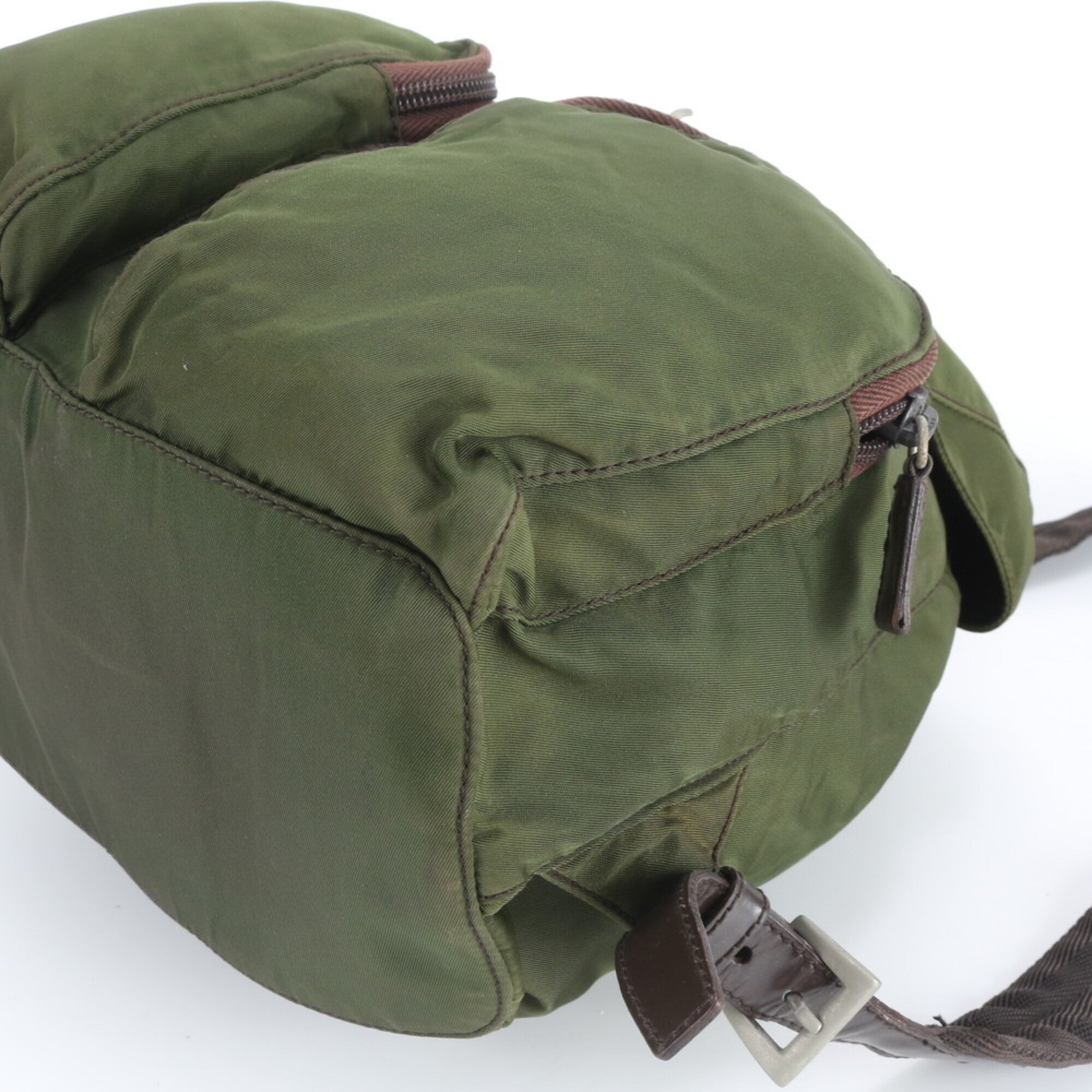 Prada Brown Green Nylon Leather Backpack (Pre-Owned)