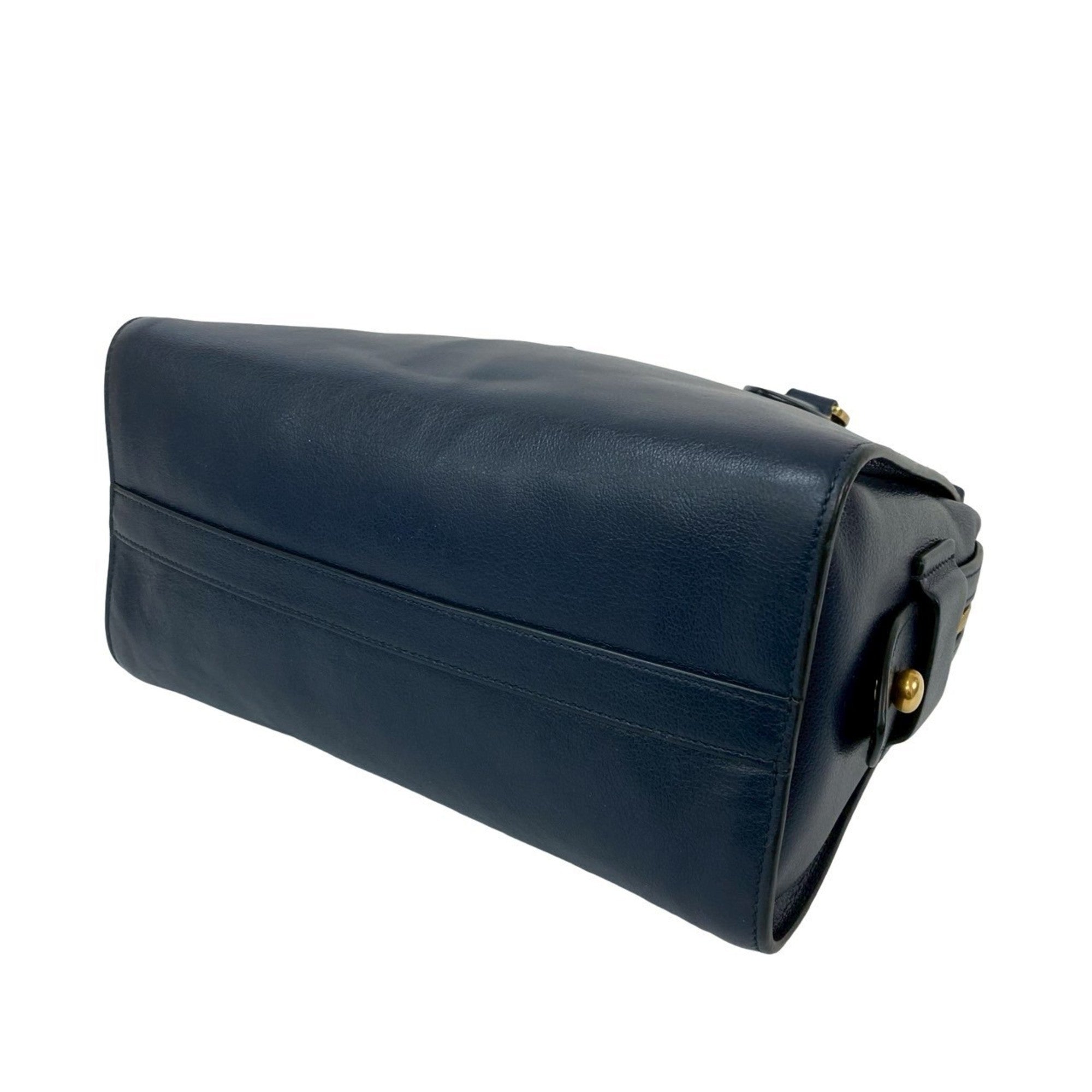 Prada Navy Leather Boston Bag Handbag Shoulder Bag (Pre-Owned)