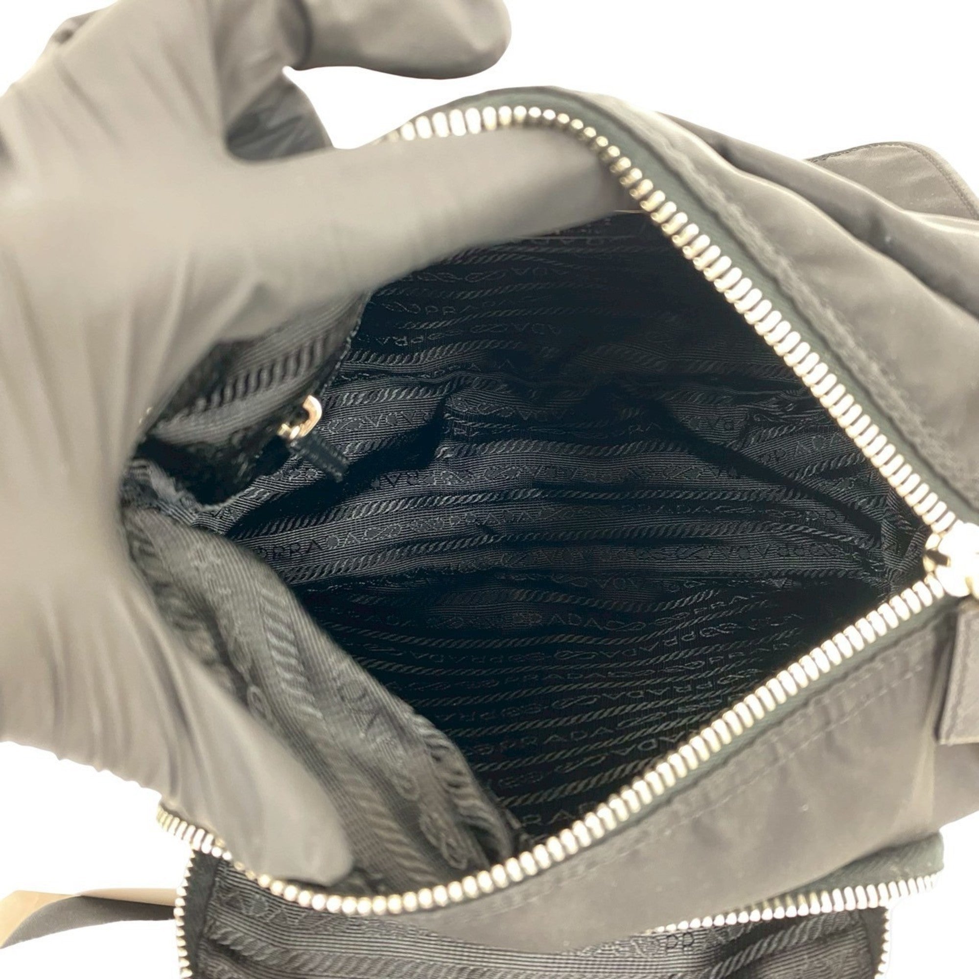 Prada Black Brown Leather Nylon Handbag Shoulder Bag (Pre-Owned)