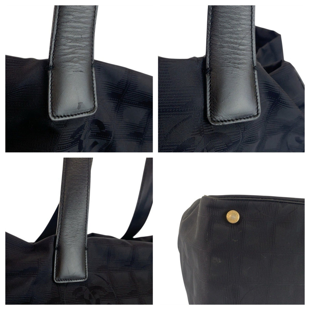 Chanel Black Nylon Leather Shoulder Bag Tote Bag (Pre-Owned)
